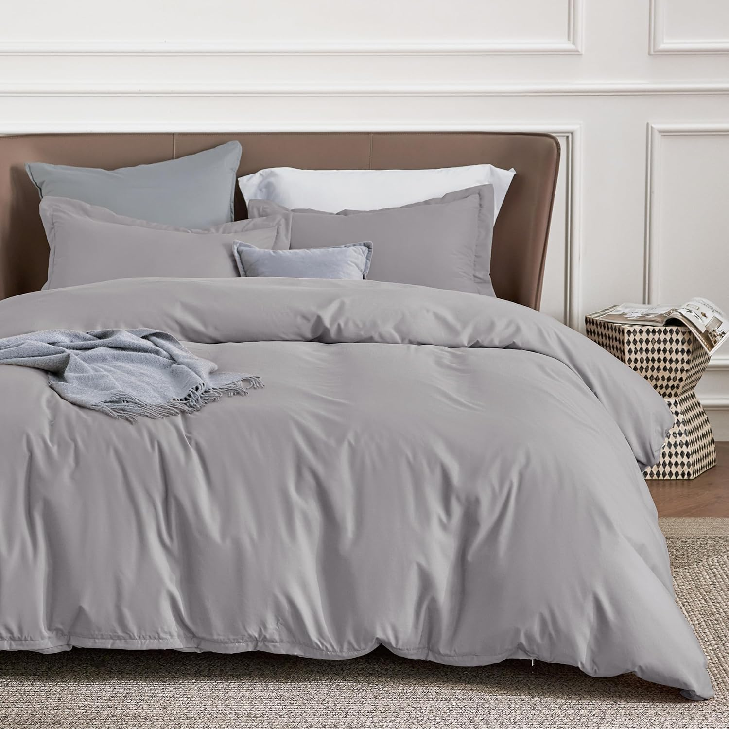 Bedsure Quilt Cover Double Size - Soft Double Brushed Bedding Set for Kids & Adults, Zipper Closure, 3 Pieces, Includes 1 Doona Cover (180X210 Cm) & 2 Pillow Shams, NO Comforter, Linen