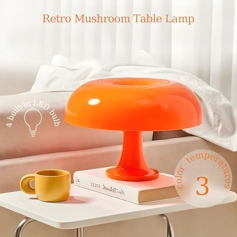 Orange Mushroom Lamp, Vintage Table Lamps, Mid Century Modern Retro Mushroom Table Lamps, Touch Lamps Bedside Charging Model，Dimmable Retro Lamps for Living Room Home Decor image number 2