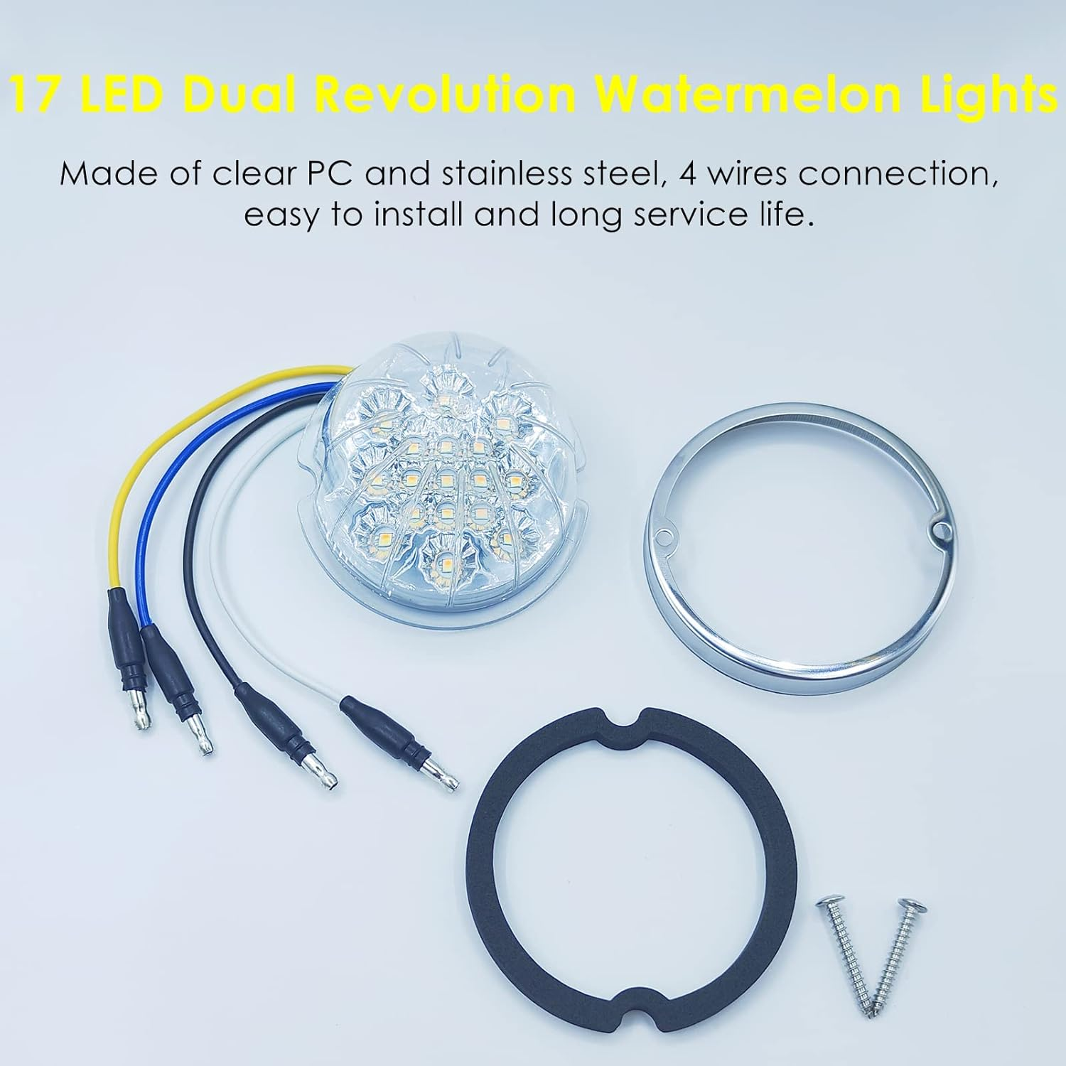 2PCS Dual Revolution Amber Turn Signal and Marker to White Auxiliary 17 LED Watermelon Lights, Clear Lens & Stainless Steel Bezel Marker Lights for Freightliner Kenworth Peterbilt Trailer Heavy Trucks image number 5