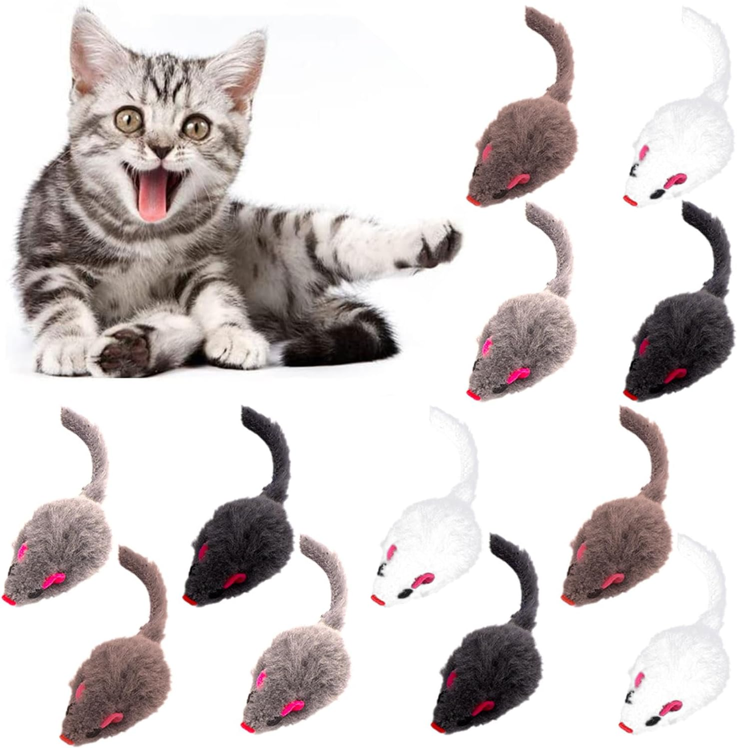 Sunshine Smile Pack of 12 Toy Mouse for Cats, Toy Mouse, Toy Mouse with Plush Tail, Toy Mouse Cat Fur Mice Set, Cat Toy for All Cat Breeds image number 4