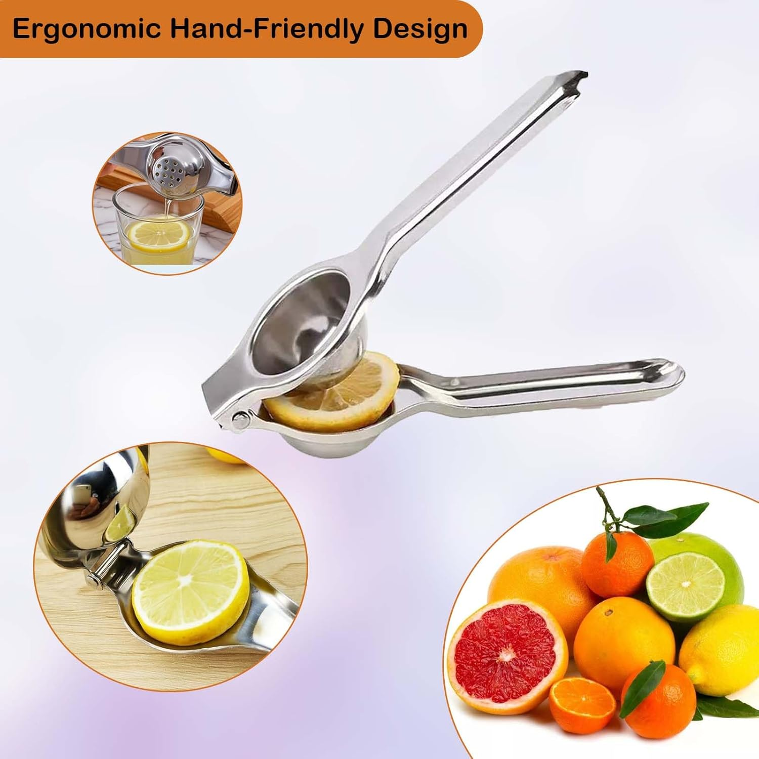 Loimon Lemon Squeezer Juicer, Stainless Steel Manual Juicer, Sturdy and Durable Kitchen Tool,Citrus Fruit Juicer for Lime Orange image number 5