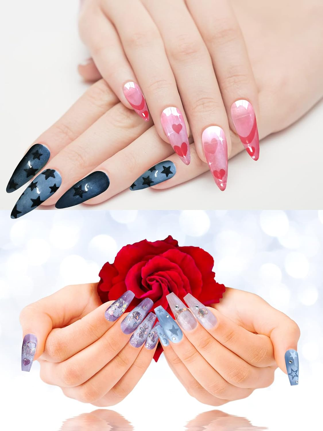 12 Sheets Airbrush Nail Stickers Nail Stencils,Hoinco Butterfly Flower Moon Star Heart Cross French Nail Decals Printing Template Stencil Tool DIY Nail Art Decorations