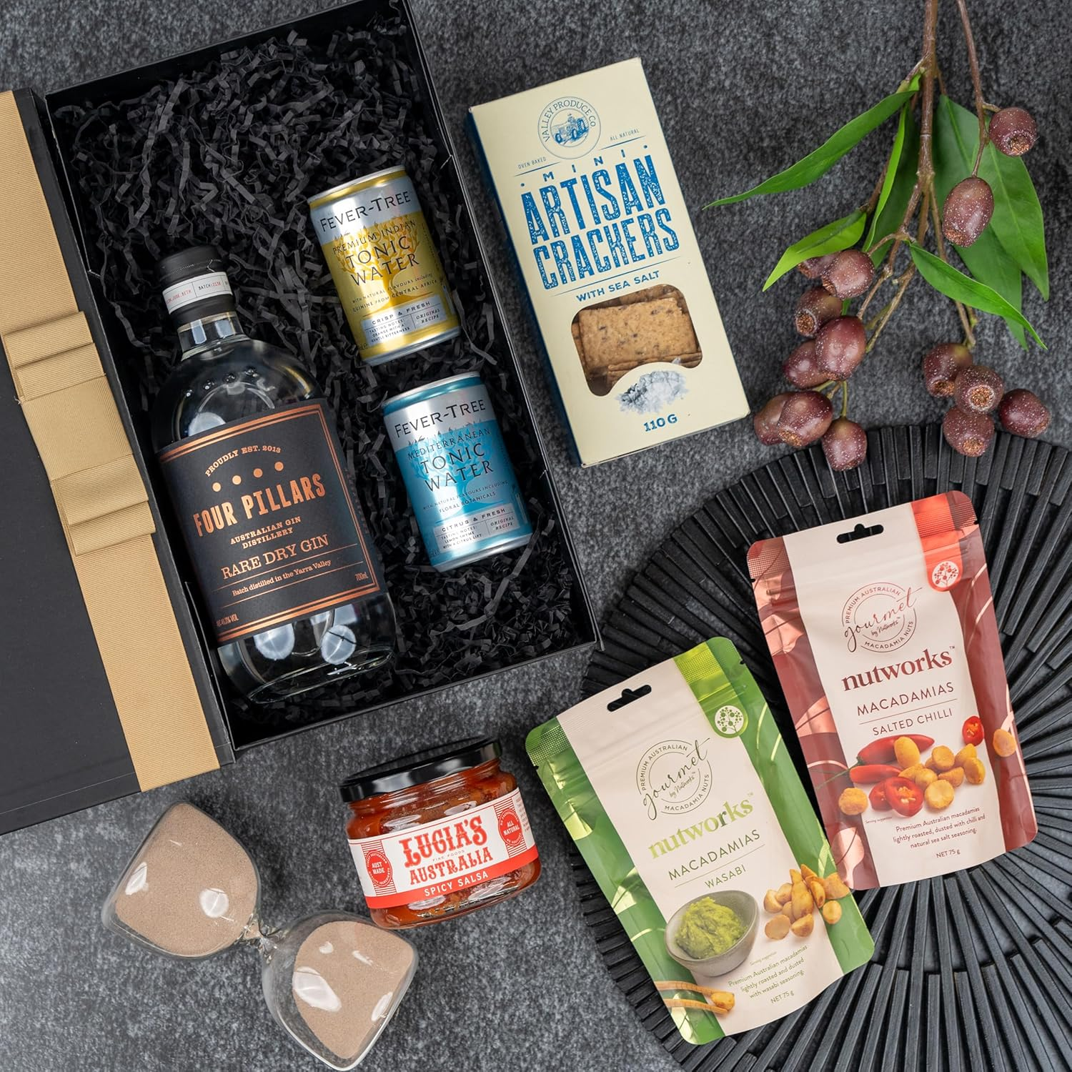 Christmas Gourmet Hamper Featuring Four Pillars Rare Dry Gin with Premium Selection of Enhancers, Snacks, and Biscuits for Festive Celebrations image number 2