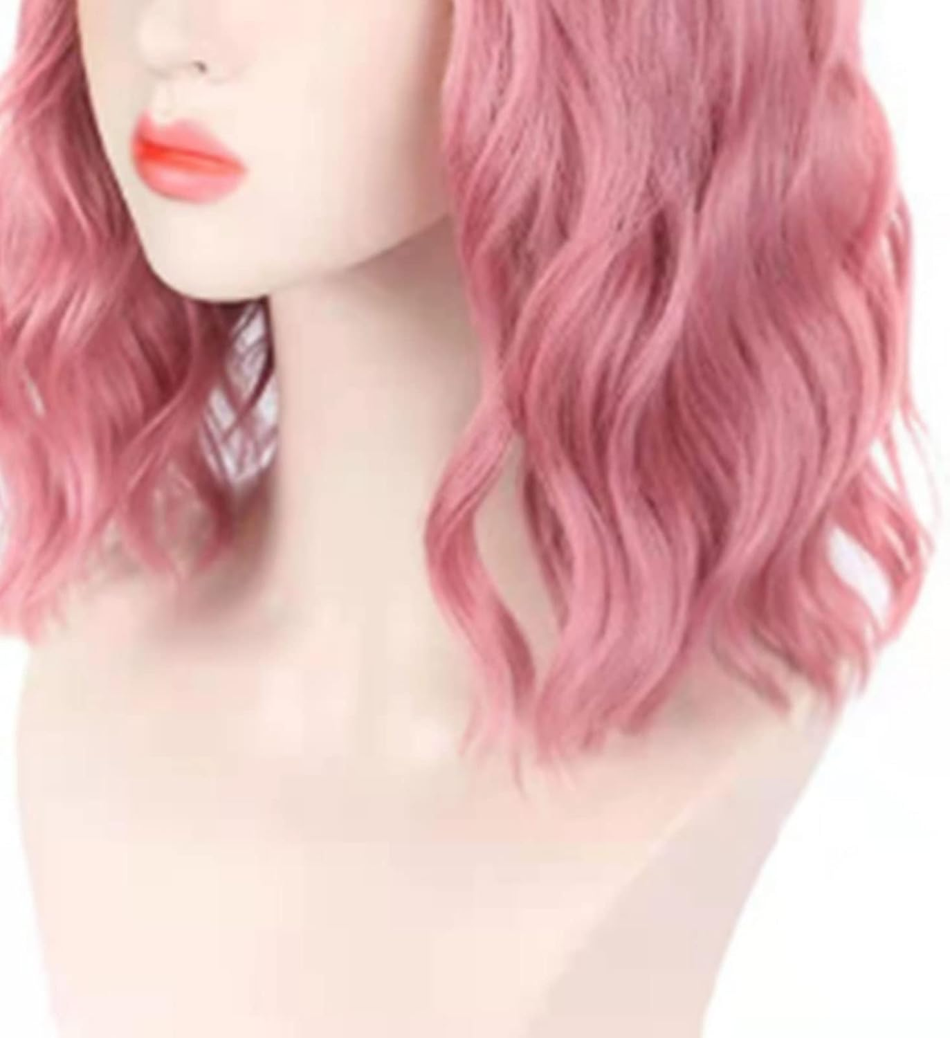Curly Wig, Short Elegant Synthetic Fake Curly Wig with Bangs for Christmas for Women (Light Pink) image number 2