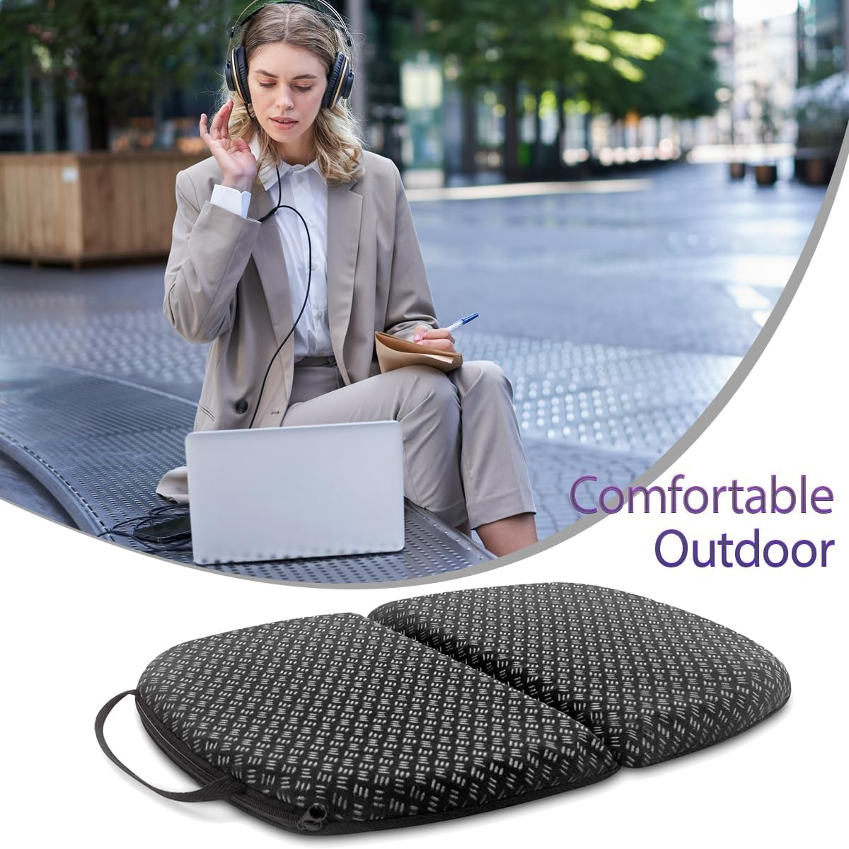 Seotin Small Travel Seat Cushion 14-Inch Semicircle Portable Airplane Seat Cushion Foldable Cushion for Camping Seats (Semicircle Mini) image number 2