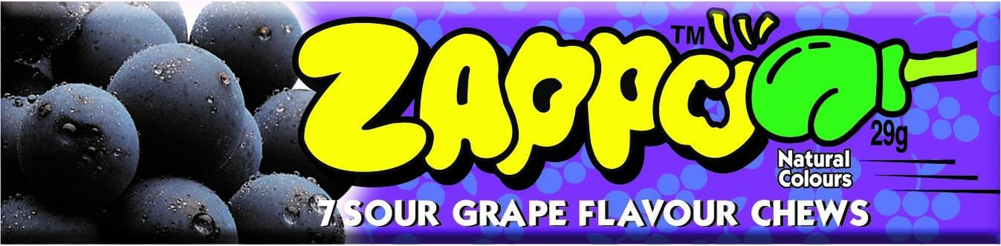 Zappo Sour Grape Chews 29 G Stick Seven Piece Portion for Lunchboxes and Rewards