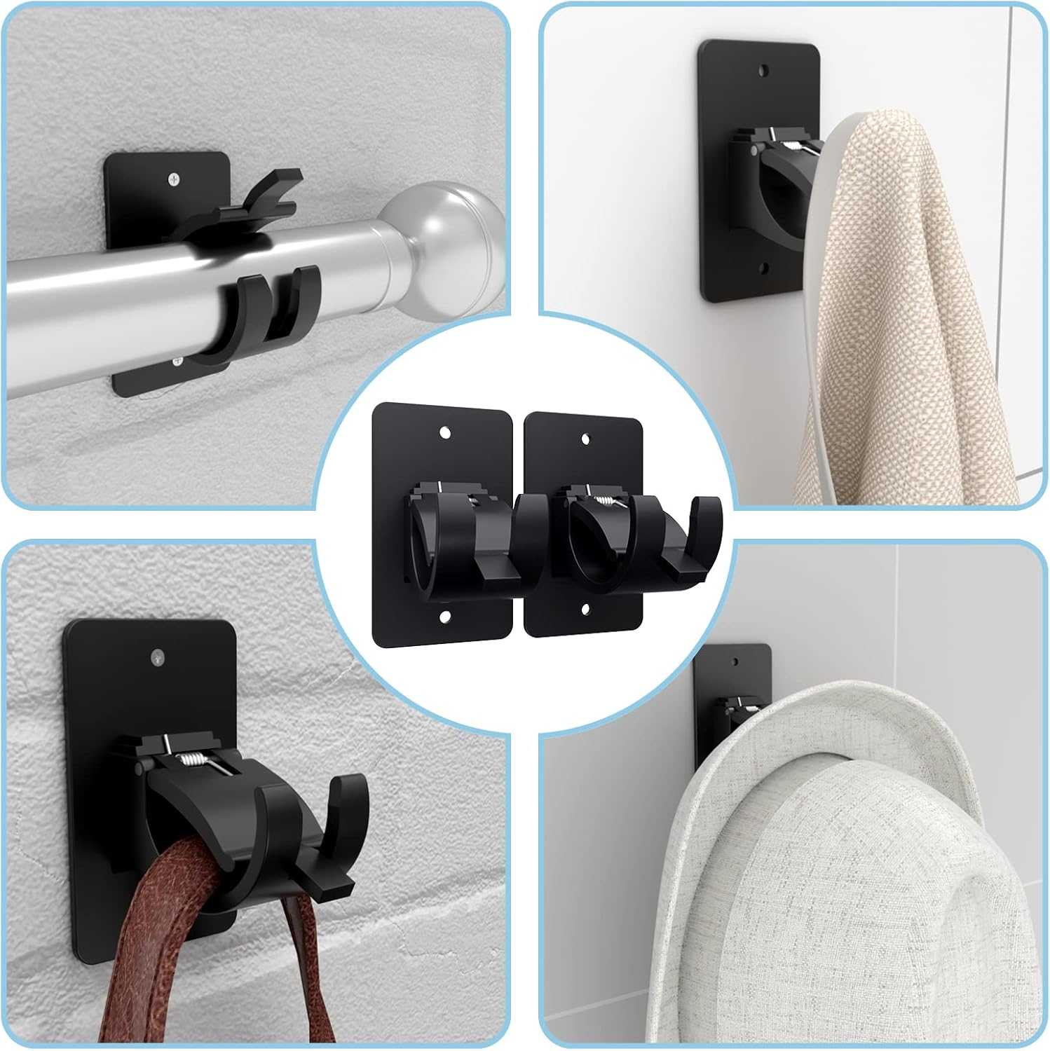AMZONHOME 8 Pieces Self Adhesive Curtain Rod Bracket, Universal Plastic Curtain Rod Holders, No Drill Curtain Rod Brackets Curtain Rod Hooks for Bathroom, Bedroom, Livingroom, Kitchen (Black) image number 6