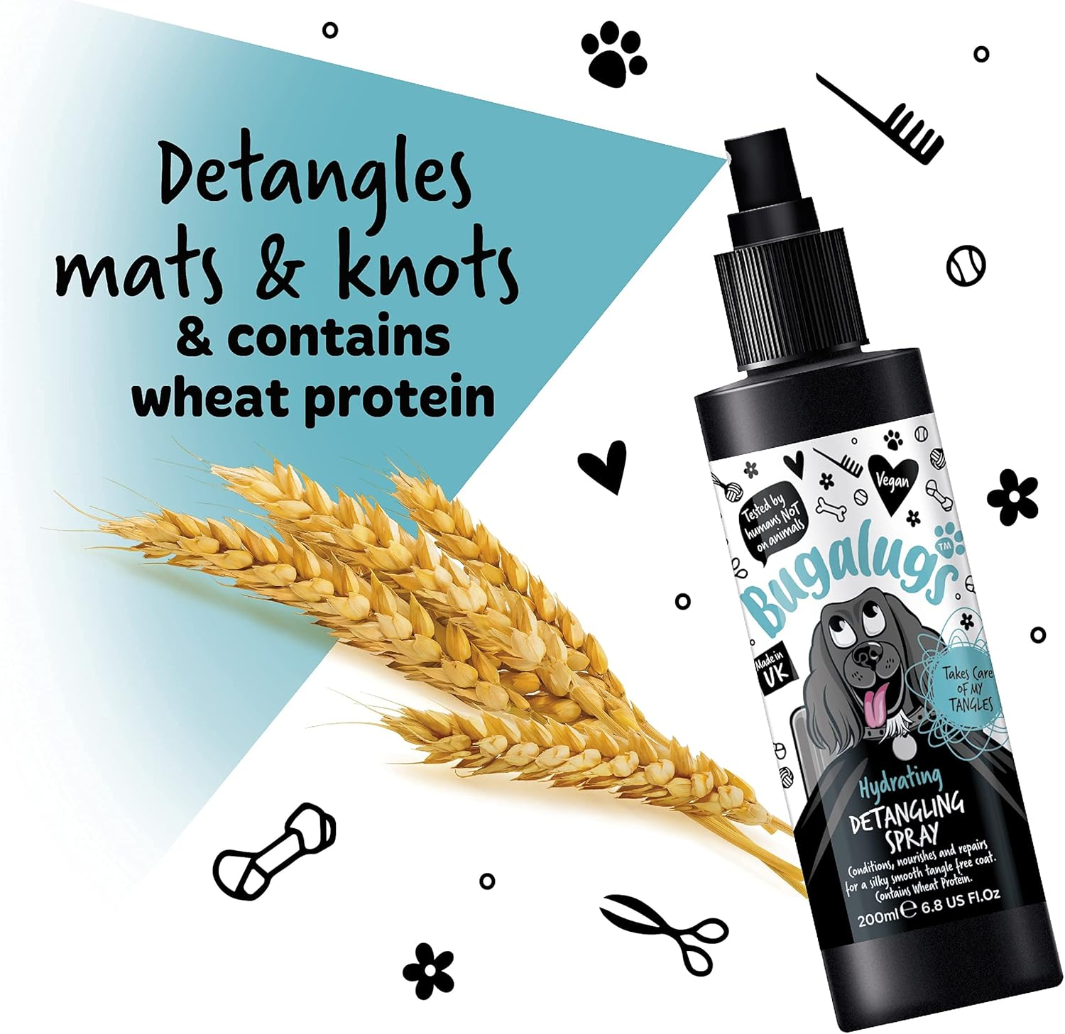 Bugalugs Dog Detangler Spray - Leave in Conditioner Spray for De Matting. No Tangles. Professional Dog Grooming Formula Contains Wheat Protein. Pet Detangling Spray Knot Removal (200Ml) image number 4