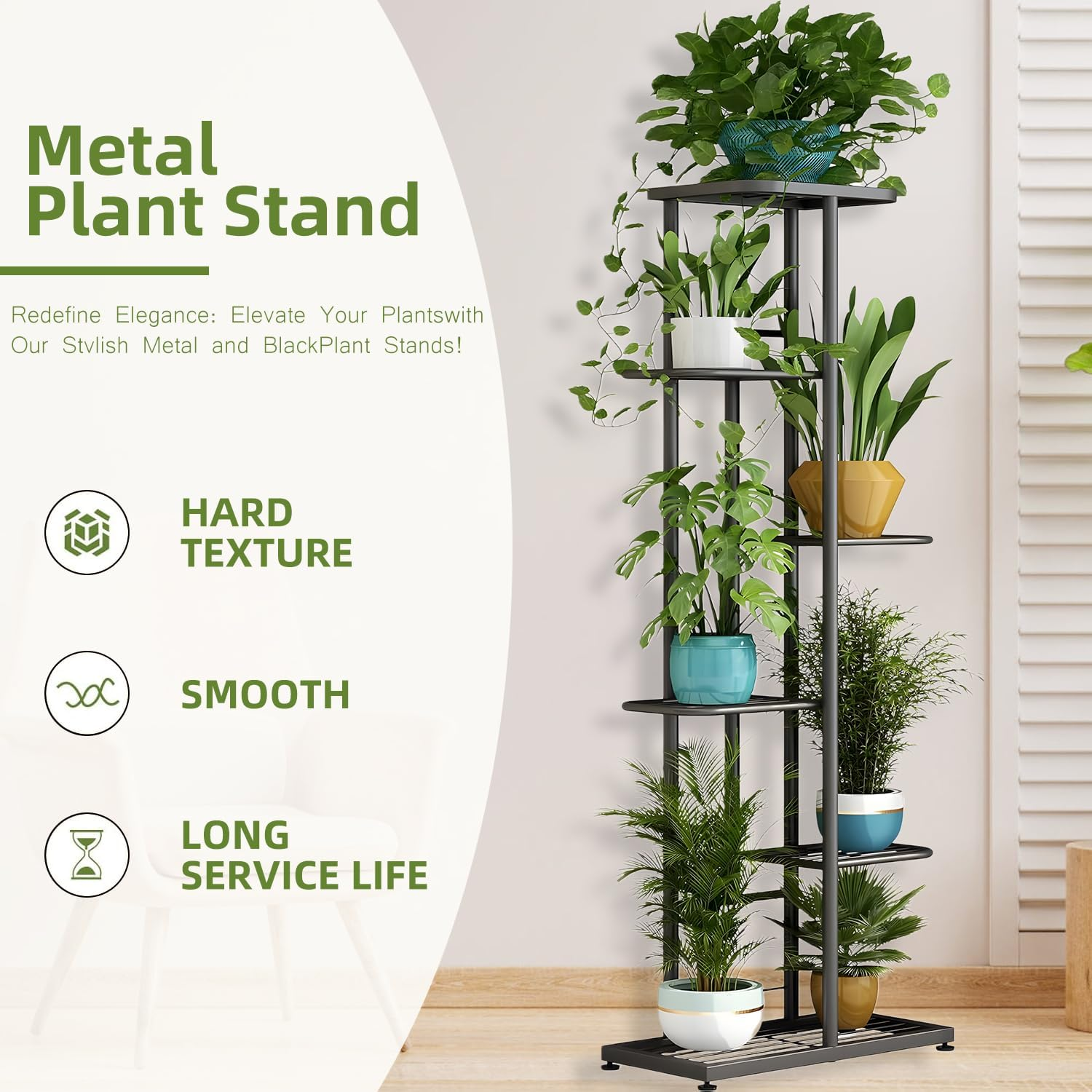 Uandhome 6 Tier Plant Stand,Metal 7 Potted Multiple Flower Pot Holder Shelf,Planter Display Shelving Unit for Indoor Outdoor Patio Garden Corner Balcony Living Room (6 Tier 7 Potted) image number 3