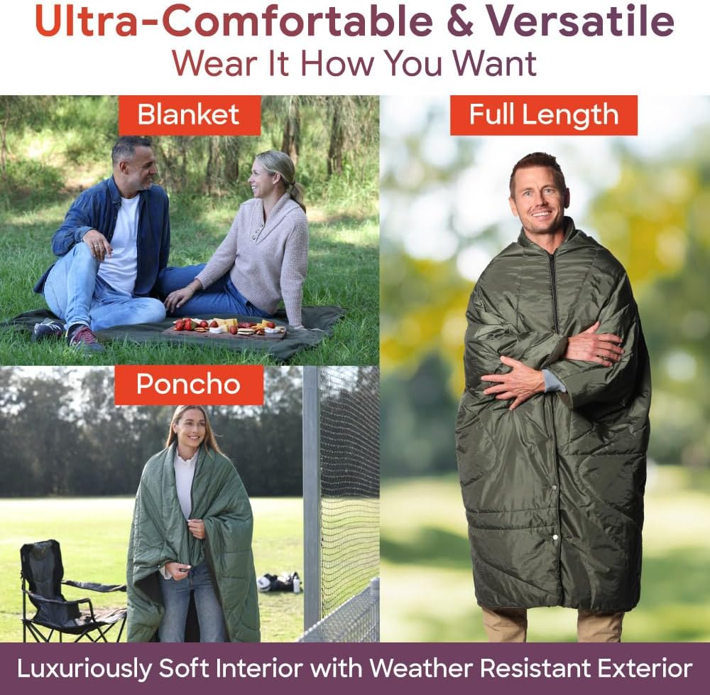Sash & Bloom Heated Blanket - Olive - Portable Outdoor Heated Blanket with Zip and Buckles for Lounging and Wearing image number 6