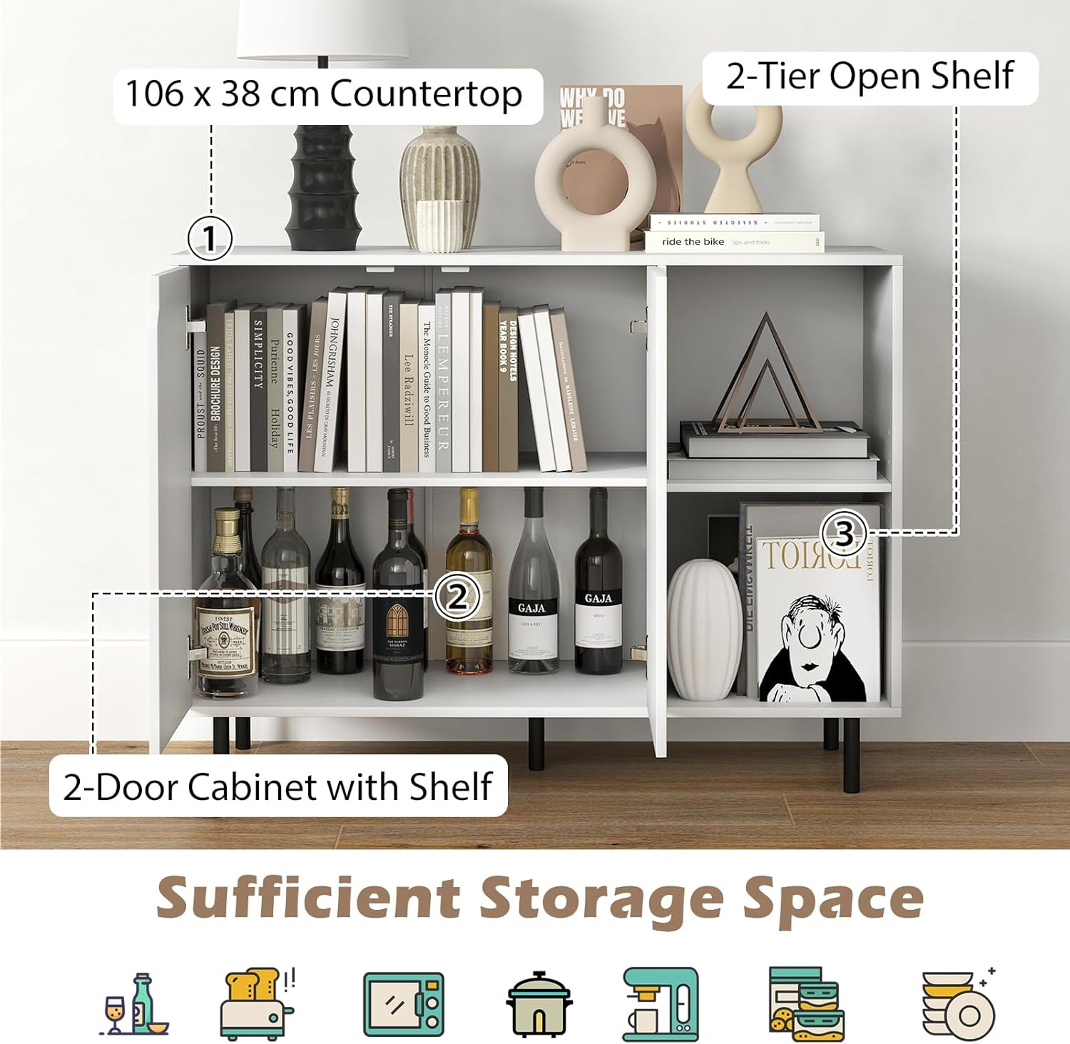 Giantex 106 Cm Sideboard Buffet Cabinet, Modern Kitchen Storage Cabinet W/ 2 Doors & Adjustable Shelves, Anti-Toppling Kit, Coffee Bar Cabinet for Kitchen, Entryway, Dining Room image number 1