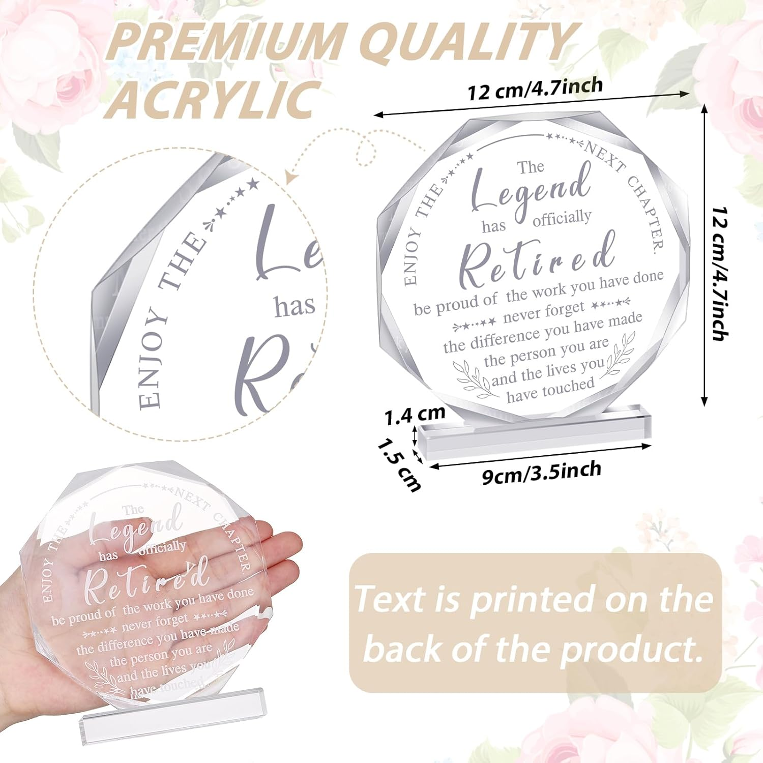 Chunful Classic Style Retirement Plaque: Acrylic, 12 Cm X 12 Cm, Decorative Paperweight & Home Decor image number 3