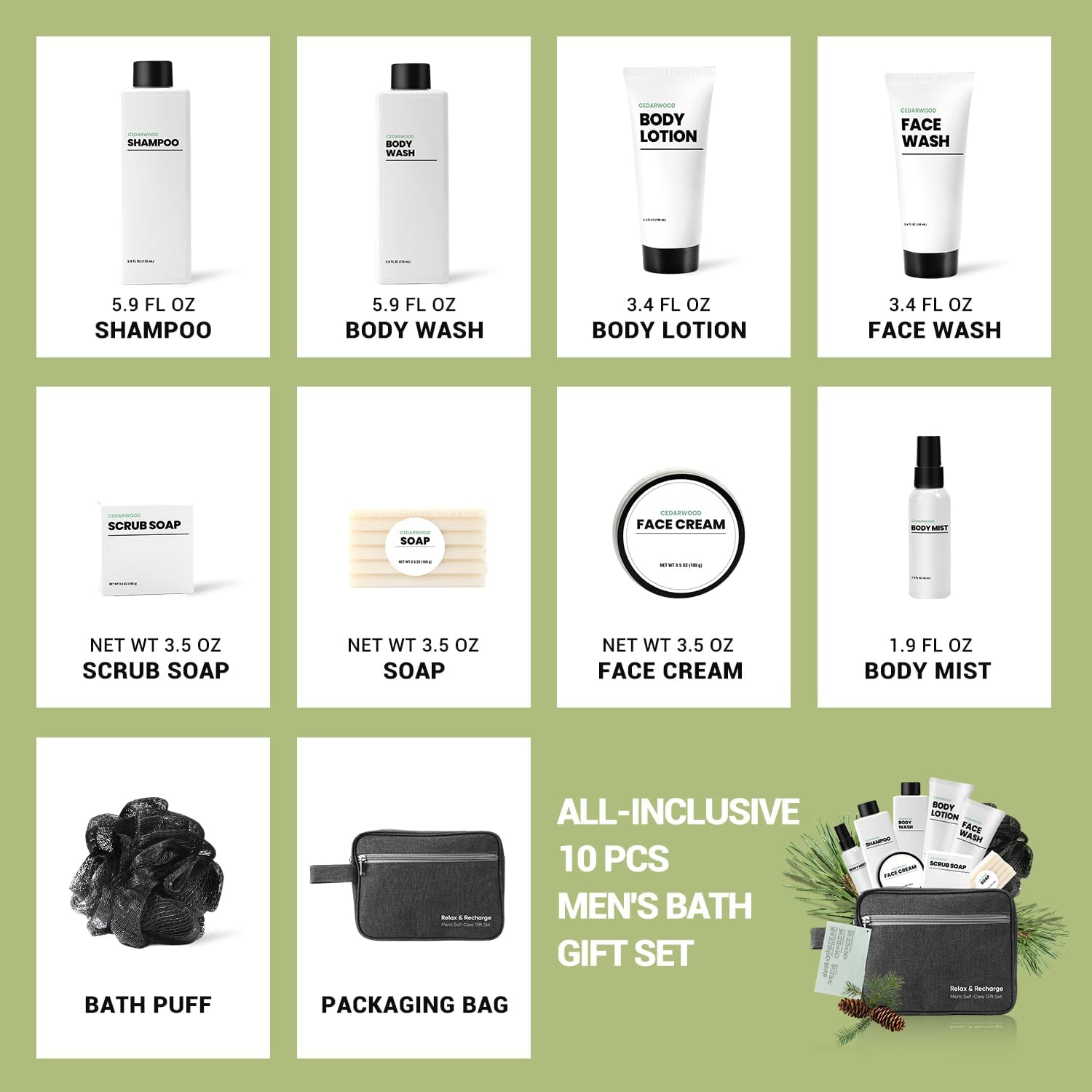 Fathers Day Gift, Mens Gifts Body & Earth 10PCS Fathers Day Gifts for Dad, Birthday Gifts for Men, Gift Baskets for Men Cedarwood Mens Bath Set, Gifts Set for Him, Dad, Husband, Boyfriend, Unique Ideas for Him, Father'S Day Gifts, Christmas. image number 5