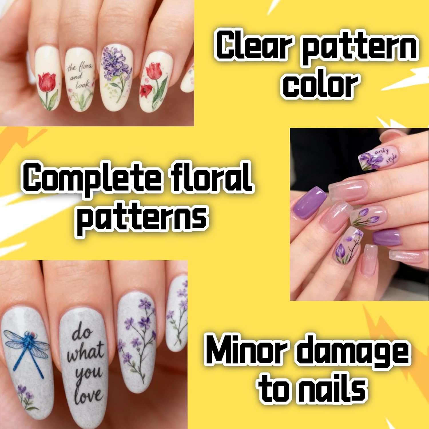 Kalione Holographic Floral Nail Stickers for Women &ndash; Durable Nail Stickers for Nails Art Designs, Perfect for Manicure and Pedicure Enhancements，Floral Nails Decorative Decals for Women image number 1