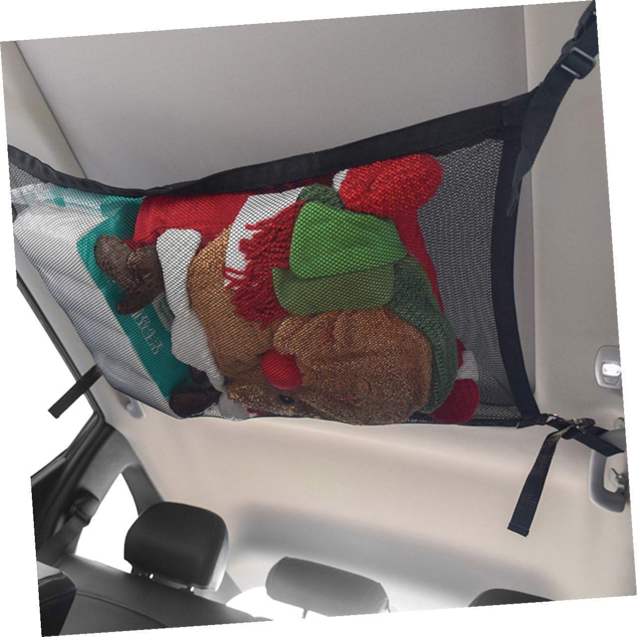 Car Roof Storage Bag Mesh Pouch Adjustable Straps Polyester Hanging Organizer for Car Interior Roof Easy Install Compact Space-Saving Storage image number 2