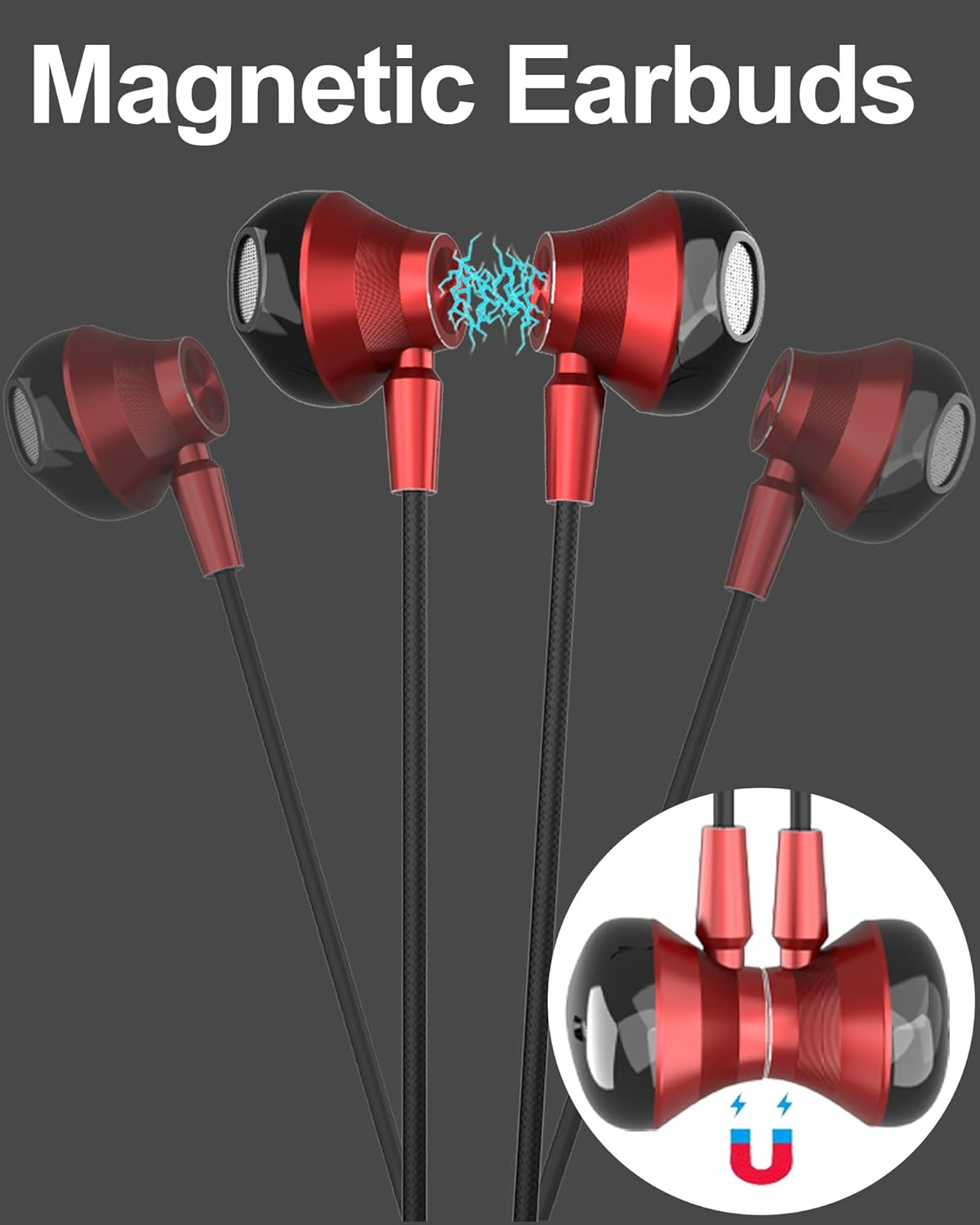 Hoyromany C100 USB C Headphones, Magnetic In-Ear Type C Headphones with Cable and Microphone for Samsung Galaxy S22 Ultra S21 S20 FE A53, Huawei P40 P30 Pro, Xiaomi, Sony, Pixel, Oneplus (Red) image number 6
