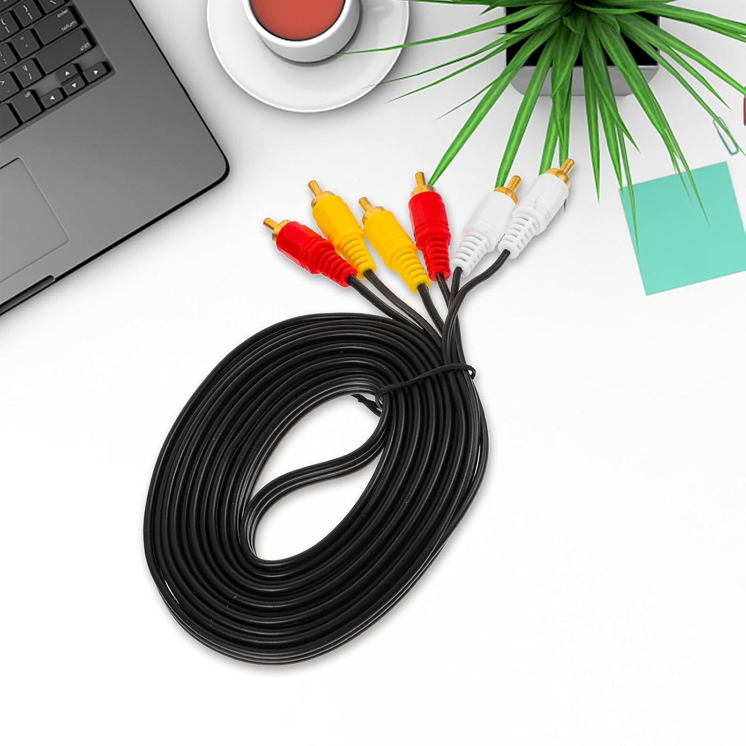 DECHOUS 3M 3-Pair AV Cable Male to Male Stereo Audio/Video Composite Cord for DVD VCD Set-Top Box, Black Auxiliary TV Cord Compatible with Home Theater and Video Devices image number 4