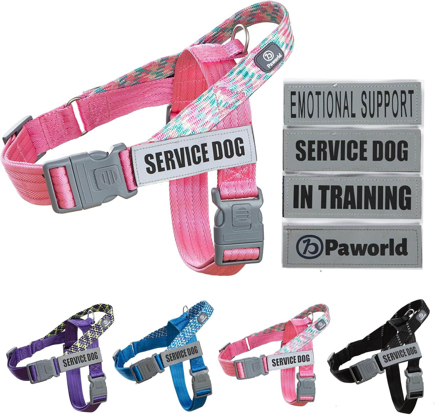 Paworld Service Dog Vest, No-Pull Service Dog Harness with 4 PCS Reflective Patches, Dog Vest Harness with Handle, Pet Harness for Small Medium Large Dogs in Training (Pink, M)
