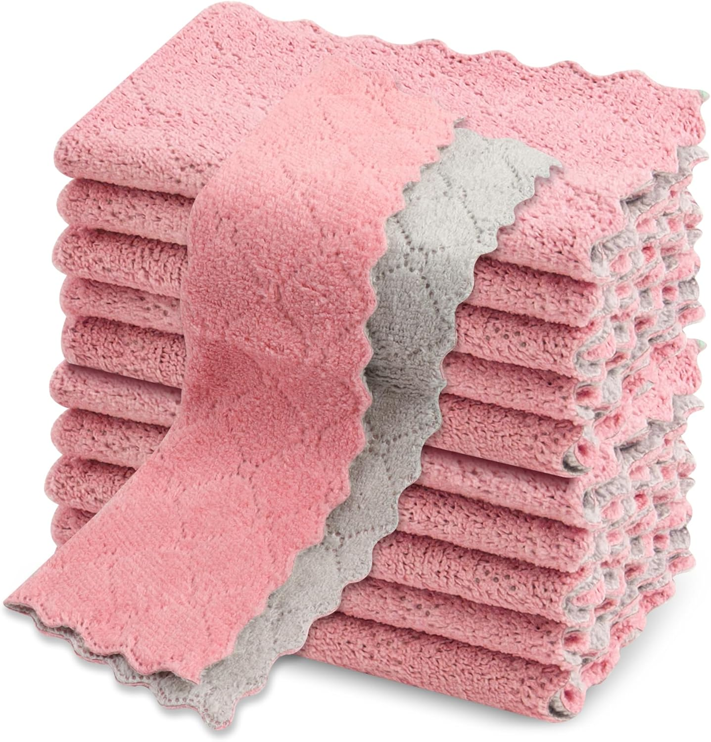 TECDW 10-Pack Kitchen Dish Cloths,Ultra-Soft Super Absorbent Lint-Free Cleaning Towels,Oil-Resistant Coral Velvet Dish Cloth for Washing Dishes,Wiping Countertops (16&times;27Cm/6.3&times;10.6Inch,Pink)