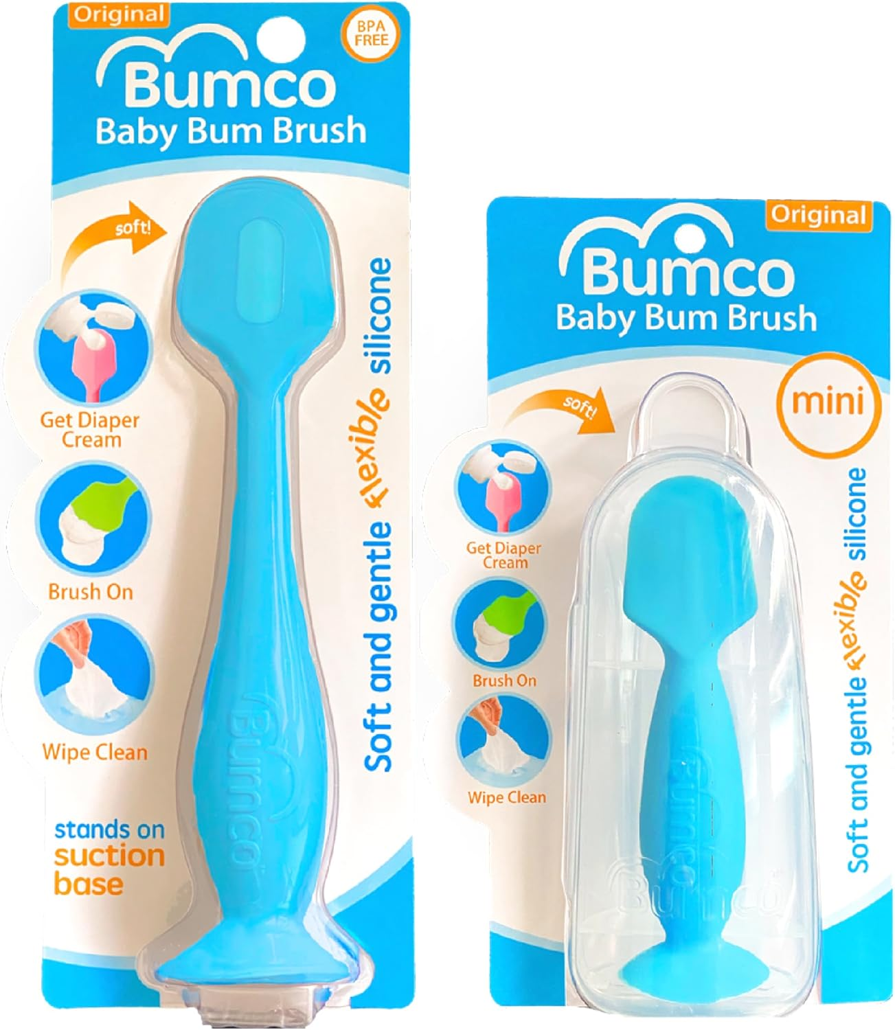 Babybum Nappy Cream Brush, Grey Full Size + Blue Mini (2-Pack)
