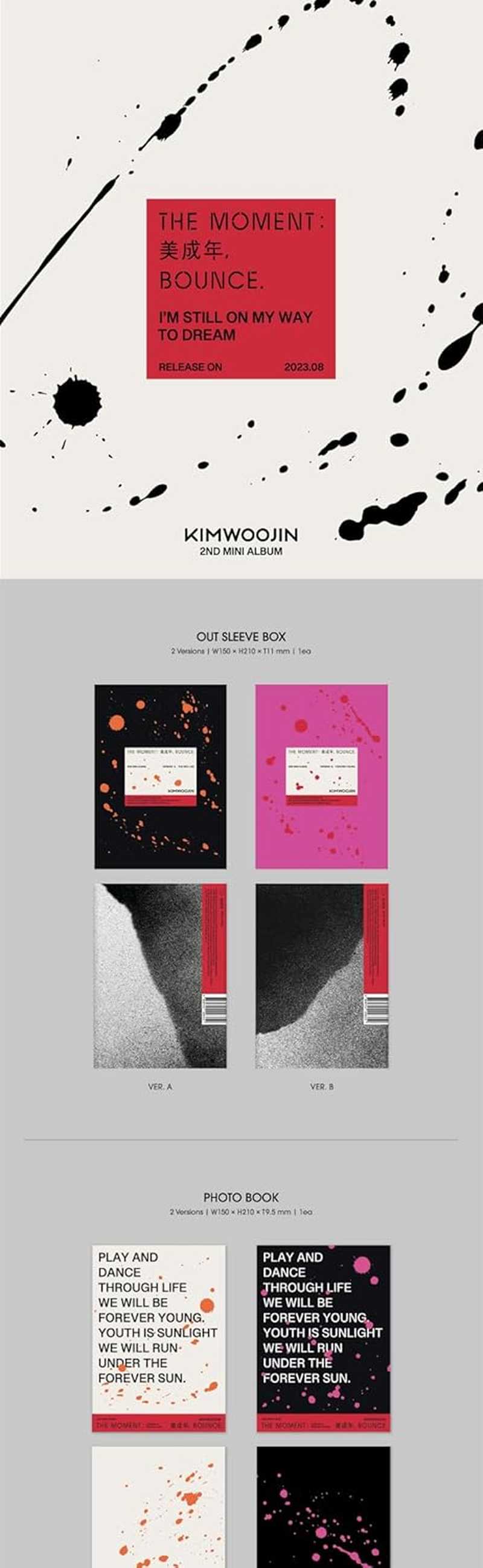 Kim Woojin the Moment : 美成年 Bounce 2Nd Mini Album B Version Cd+1P Poster+Photobook+2P Photocard+1P Folding Poster on Pack+3Ea Sticker+1P Message Card+2Ea Bookmark+1Ea Paper Figure+Tracking Sealed image number 1