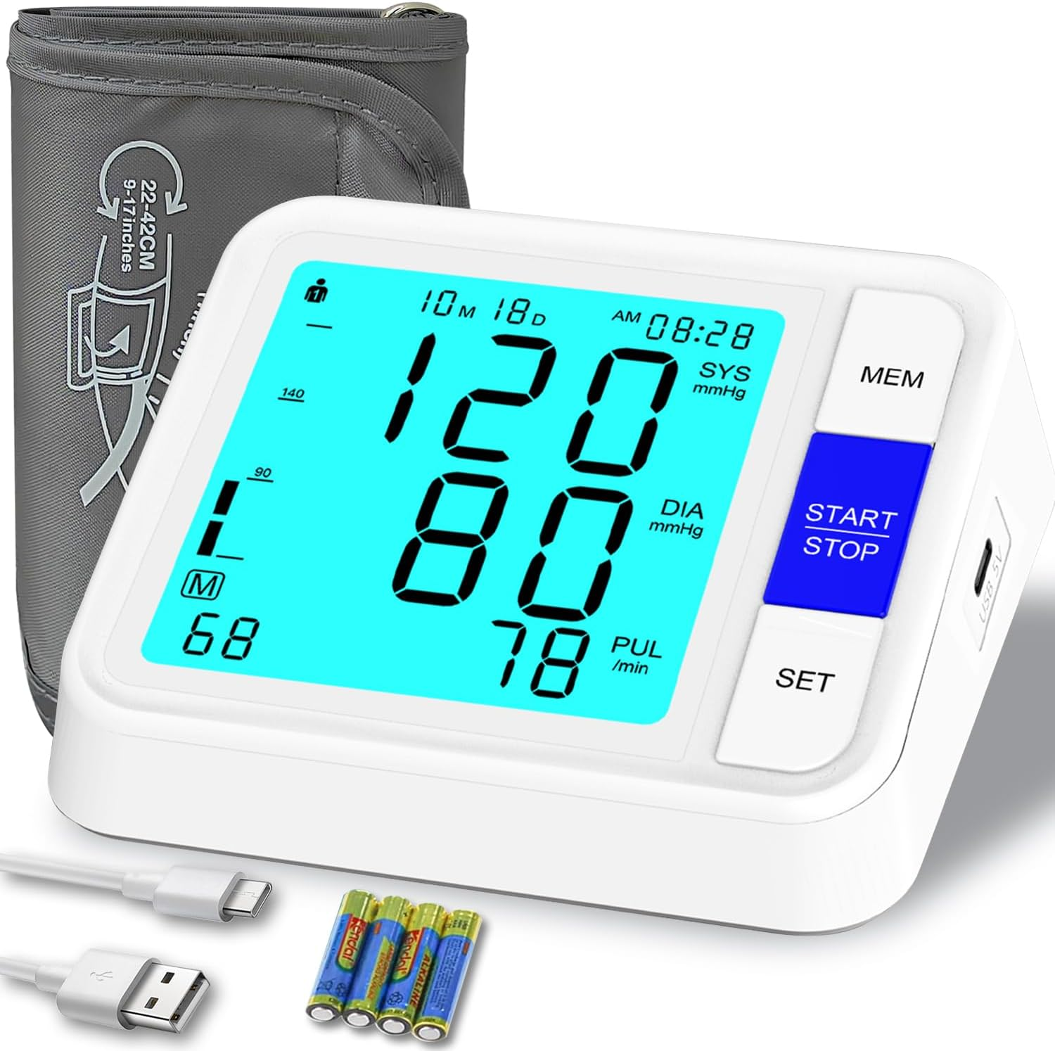 Upper Arm Blood Pressure Monitor with Wide Range Cuff 8.7"-16.5", 4" Large Backlit Display Automatic BP Machine, Dual-User 2&times;90 Memory Accurate Tensiometro Digital for Home Use with Storage Bag image number 6