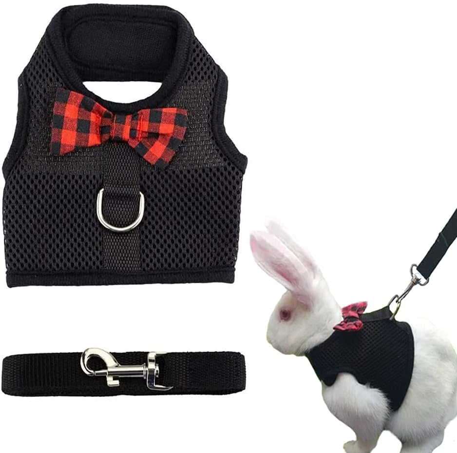 ASOCEA Adjustable Bunny Soft Harness and Leash Pet Harness Vest Cloth Lead for Rabbits Ferret Kitten Black image number 2