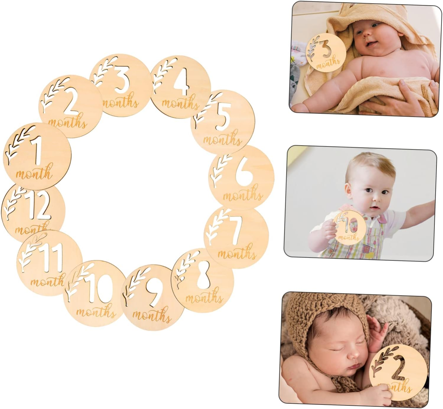 Sosoport 12Pcs Hollowed Wooden Milestone Cards for Newborn Photography Props Monthly Growth Cards for Boy Girl Boy Girl Birthday for Shower image number 6