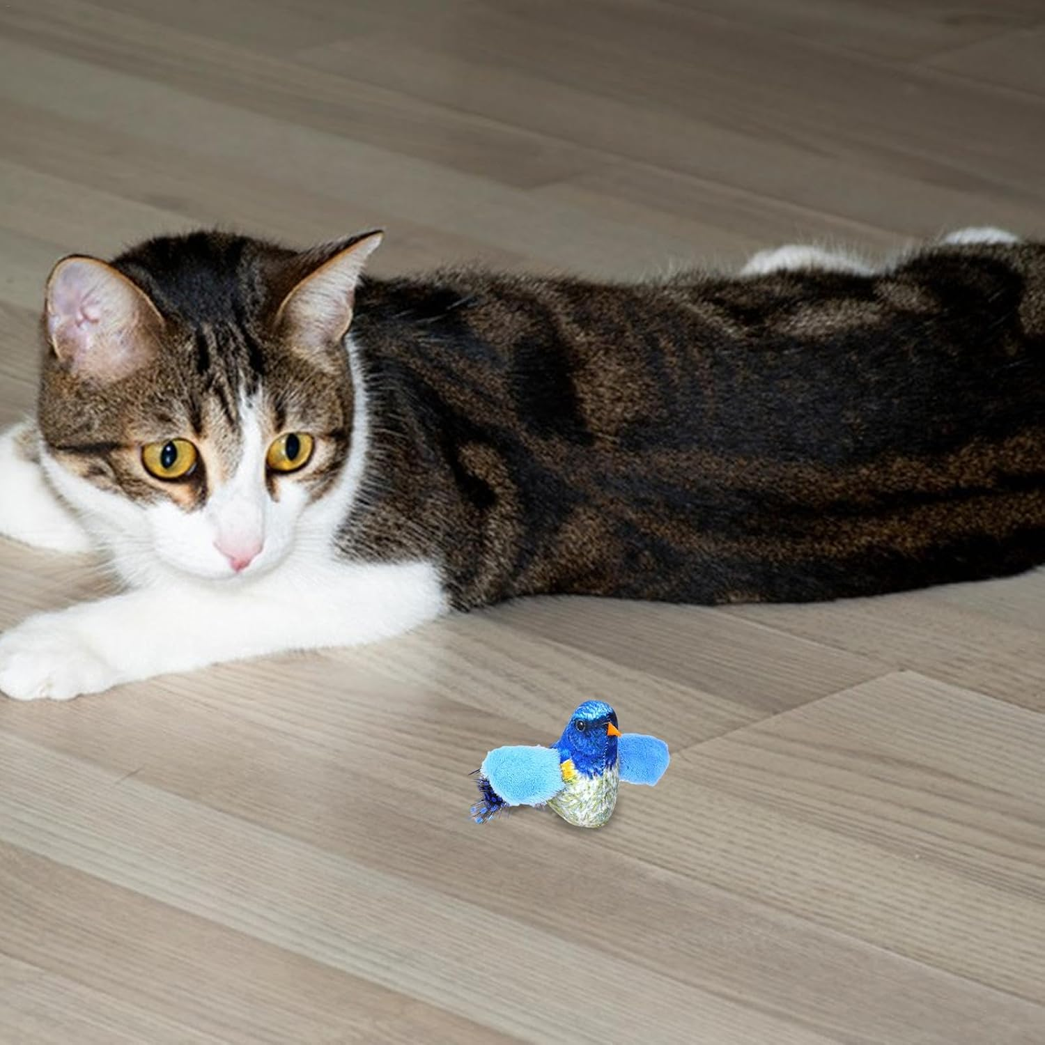 Interactive Bird Toy for Cats - Plush Cat Toy Bird Chirp,Electronic Chirping Bird, Flapping Squeaky Cat Toys for Boredom, Exercise, Cats to Alone - Colorful Feathers image number 7