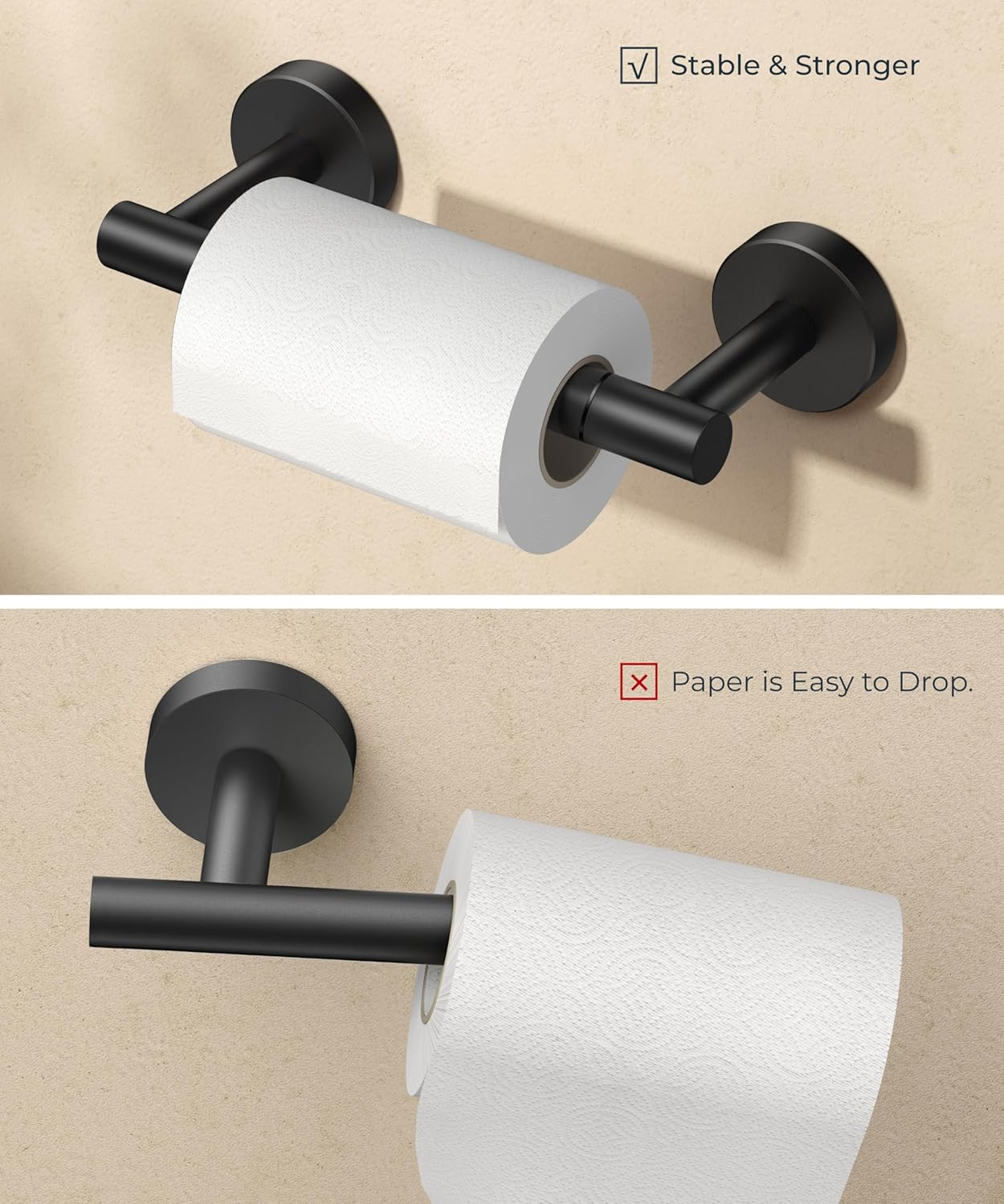 FORIOUS Toilet Roll Holder, Wall Mount Rustproof Stainless Steel Double Post Pivoting Design, Bathroom Roll Holder, Matte Black
