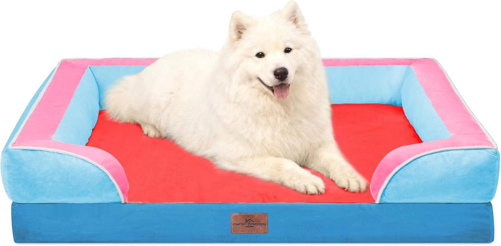 Comfort Expression Dog Bed for Extra Large Dogs, Waterproof Orthopedic Bed, Breed Durable PV Washable Sofa White, with Removable Cover Zipper, Jumbo-45''X35''