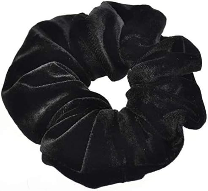 Large Soft Velvet Hair Scrunchie & Tie, Ponytail Holder for Thick Hair (Black)- Haheihei