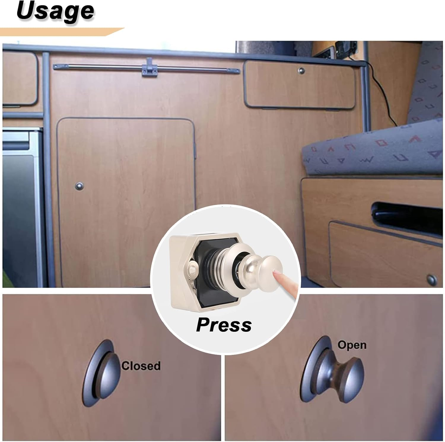 2Pcs Mini Brown Push Button Latch Cabinet Door Catch Keyless Cupboard Locks Drawer Cupboard Door Catch Lock Knob Caravan Boat RV image number 3