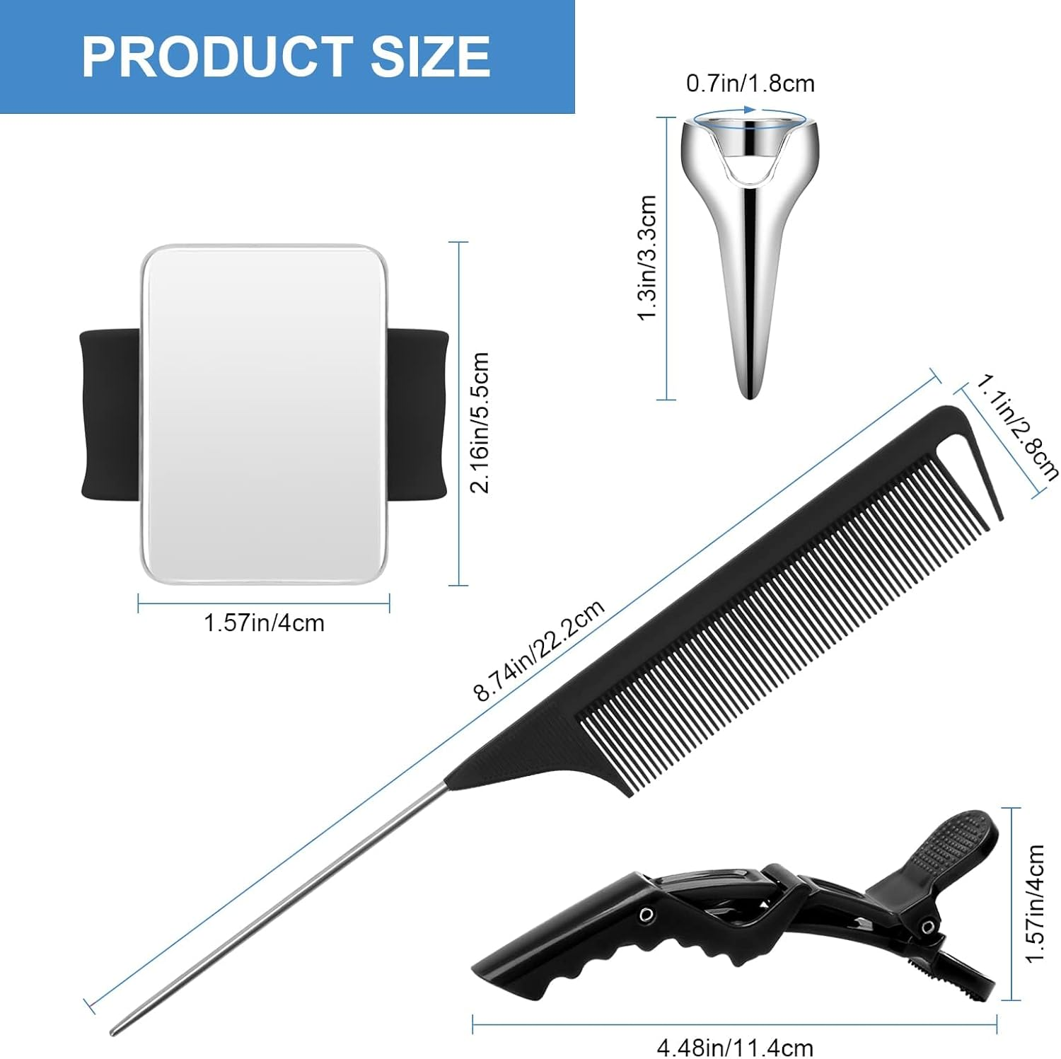 17 Pieces Hair Parting Tools Set, Sectioning Rings, Metal Combs, Clips and Magnetic Wrist Pin Holder for Braiding image number 6