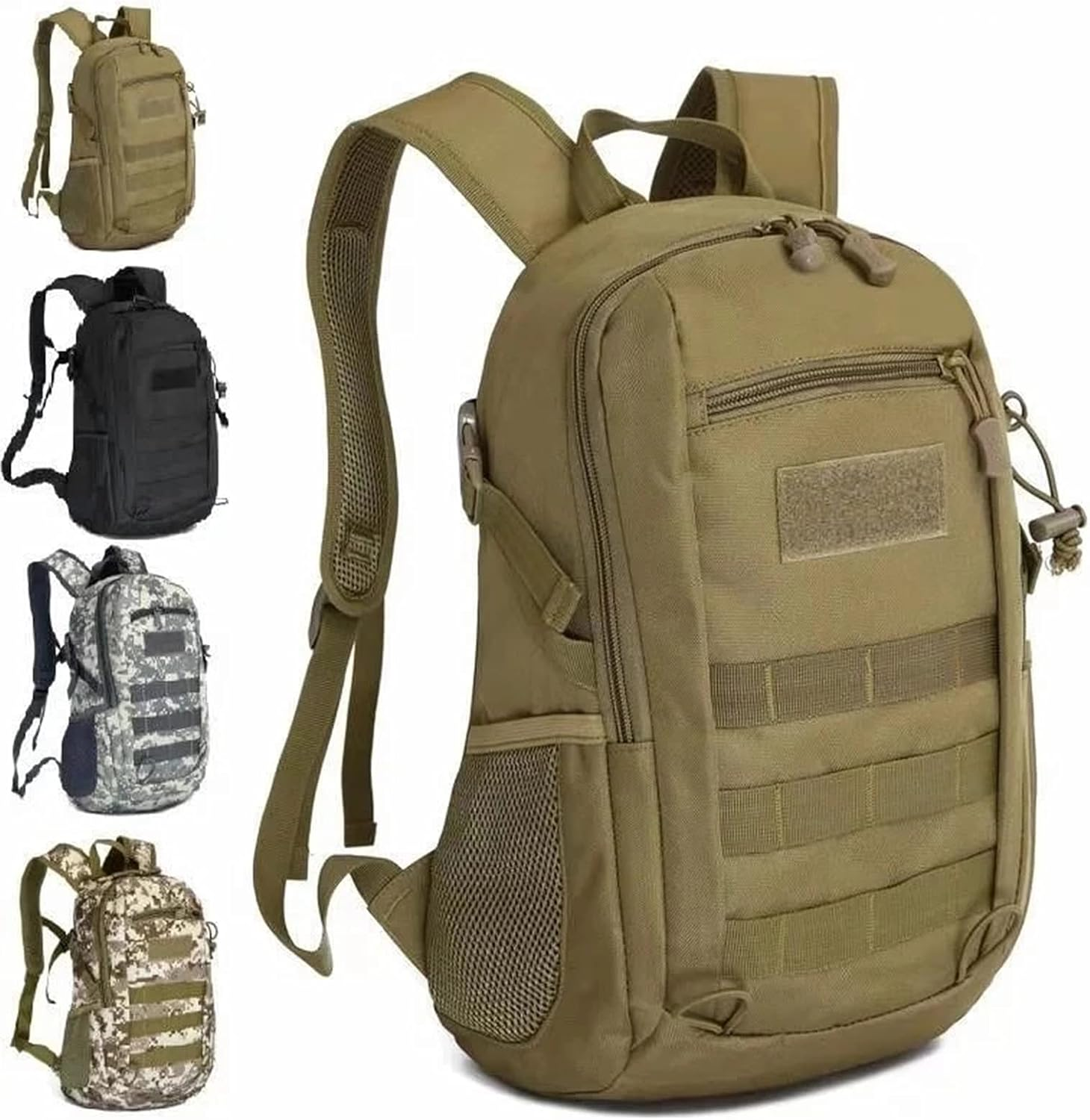 Military Tactical Daypack Molle Rucksack Student School Rucksack Men,15L Waterproof Small Backpack Sport Travel Backpacks Camping Fishing Hunting Bags,Khaki image number 4