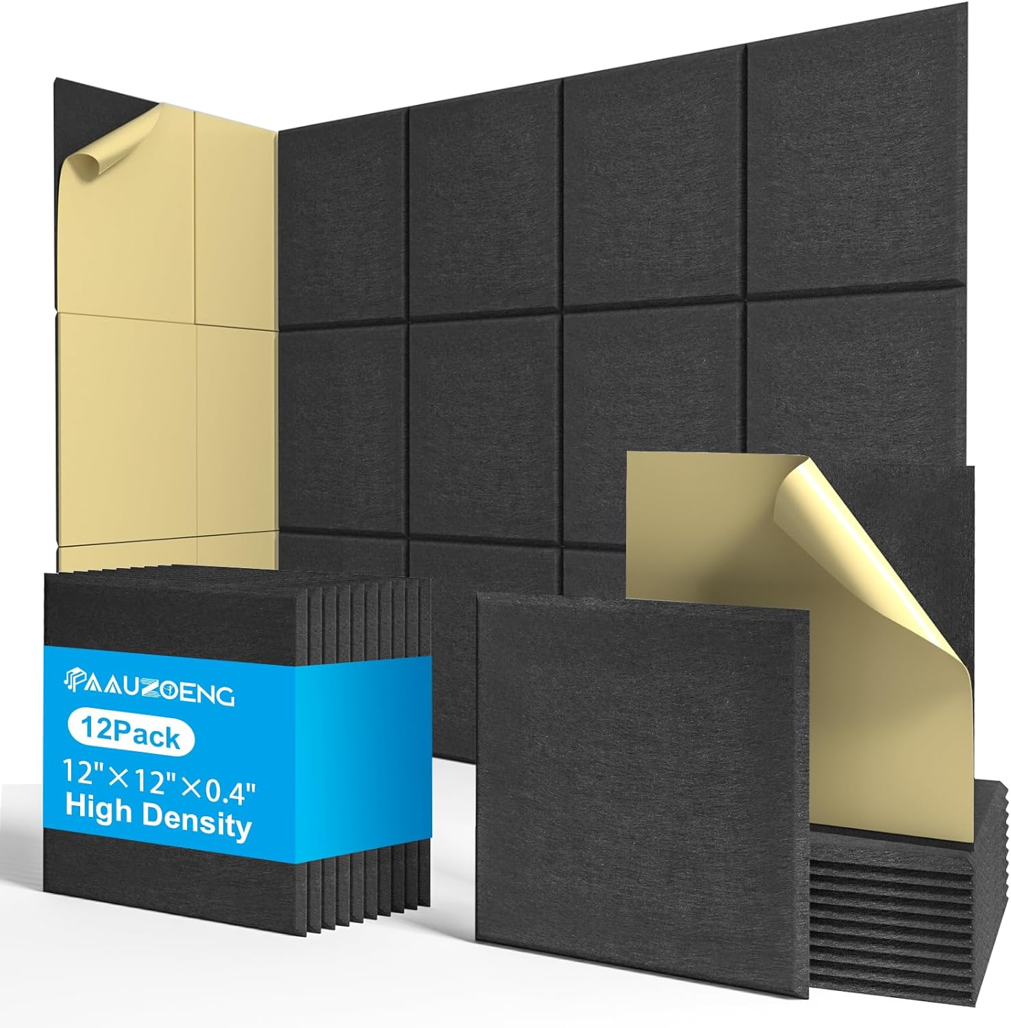 12 Pack Set Acoustic Absorption Panel, 30 X 30 X 0.9Cm Acoustic Soundproofing Insulation Panel Beveled Edge Tiles, Great for Wall Decoration and Acoustic Treatment While