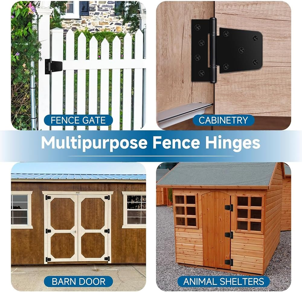 3.5 Inch Gate Hinges Heavy Duty, 2 Pack Black Iron T-Hinge Set with Mounting Hardware for Wood Fence, Barn Door and Outdoor Structures image number 4