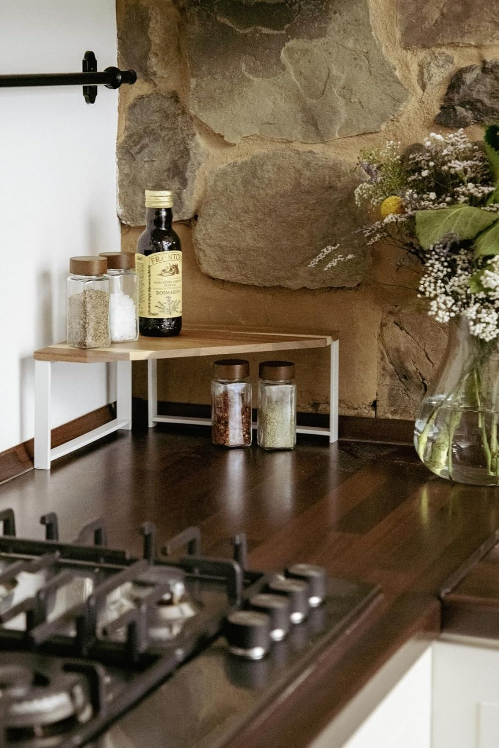 WENKO Louisa Kitchen Corner Shelf, Small Acacia Wood and Metal Countertop Shelf, Creates More Storage Space in the Kitchen, 30 X 15 X 30 Cm, White image number 1