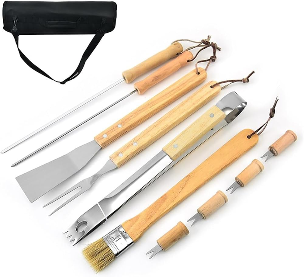 10-Piece Folding Grill Tool Set with Wooden Handle &ndash; Stainless Steel BBQ Accessories with Storage Case for Camping, Tailgating & Outdoor Grilling image number 5