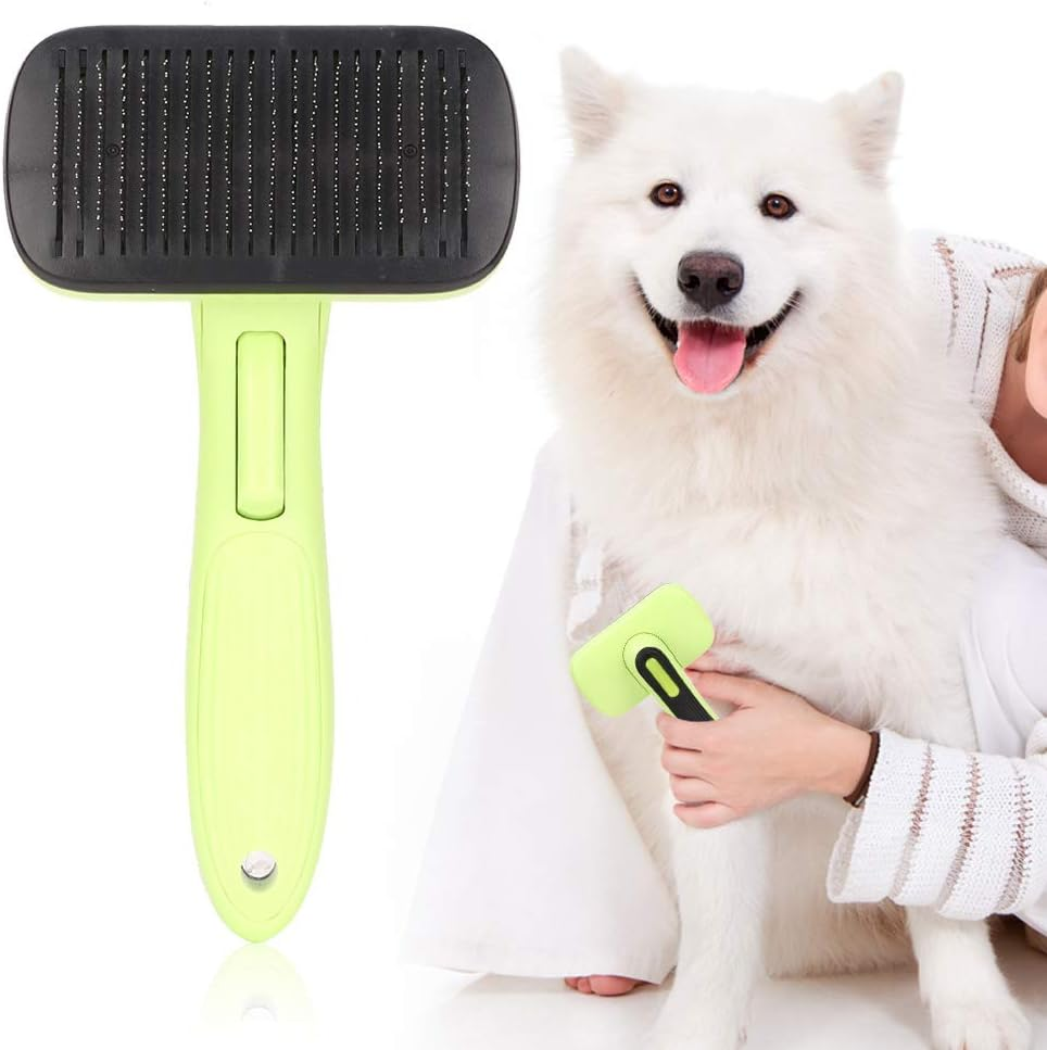 Cat Grooming Comb - Retractable Cat Brush with Release Button for Indoor Cats Shedding, Gently Removes Loose Undercoat - Automatic Cats Self Cleaning Slicker Brushes Tool