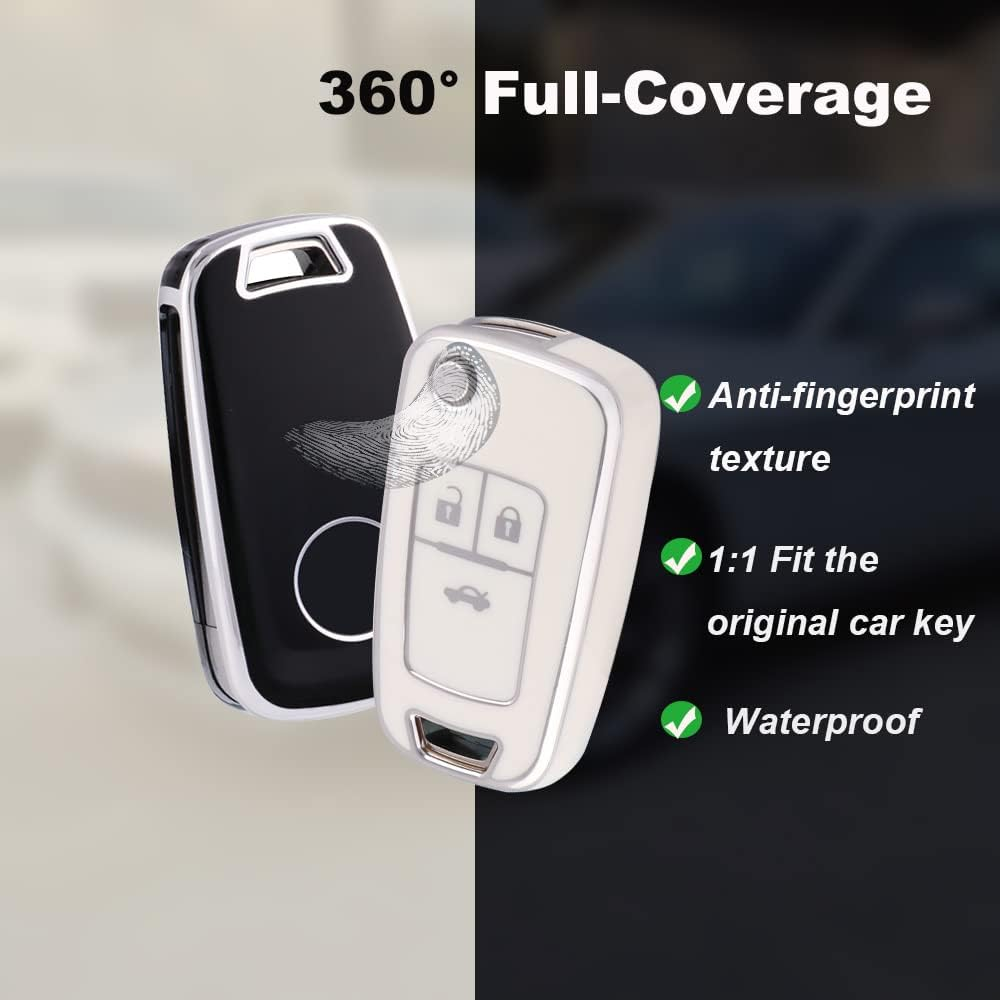 HIBEYO Key Fob Cover Compatible with Chevrolet Cruze Aveo Trax Sail Malibu Captiva Opel Vauxhall Astra J Corsa Insignia Mokka Key Case Holder Flip 3 Button with Leather Keychains-Black - Bling Keychain White image number 7