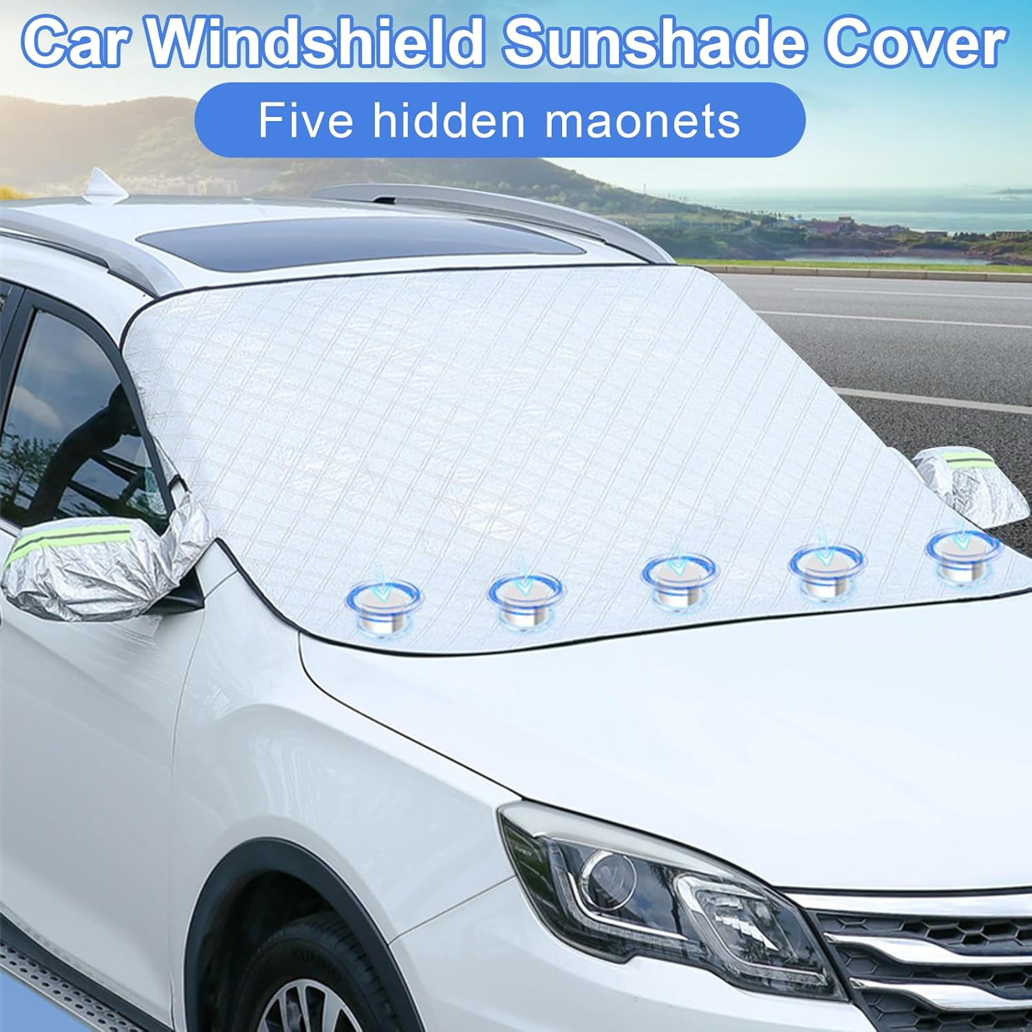 Car Windshield Sun Shade, 2024 Reflector Sunshade Cool Reflective Sun Blocker, Universal Foldable UV Ray Sun Visor Protector, Front/Side Blocking Sunlight & Heat Insulation Cover (Large for Suvs) image number 4