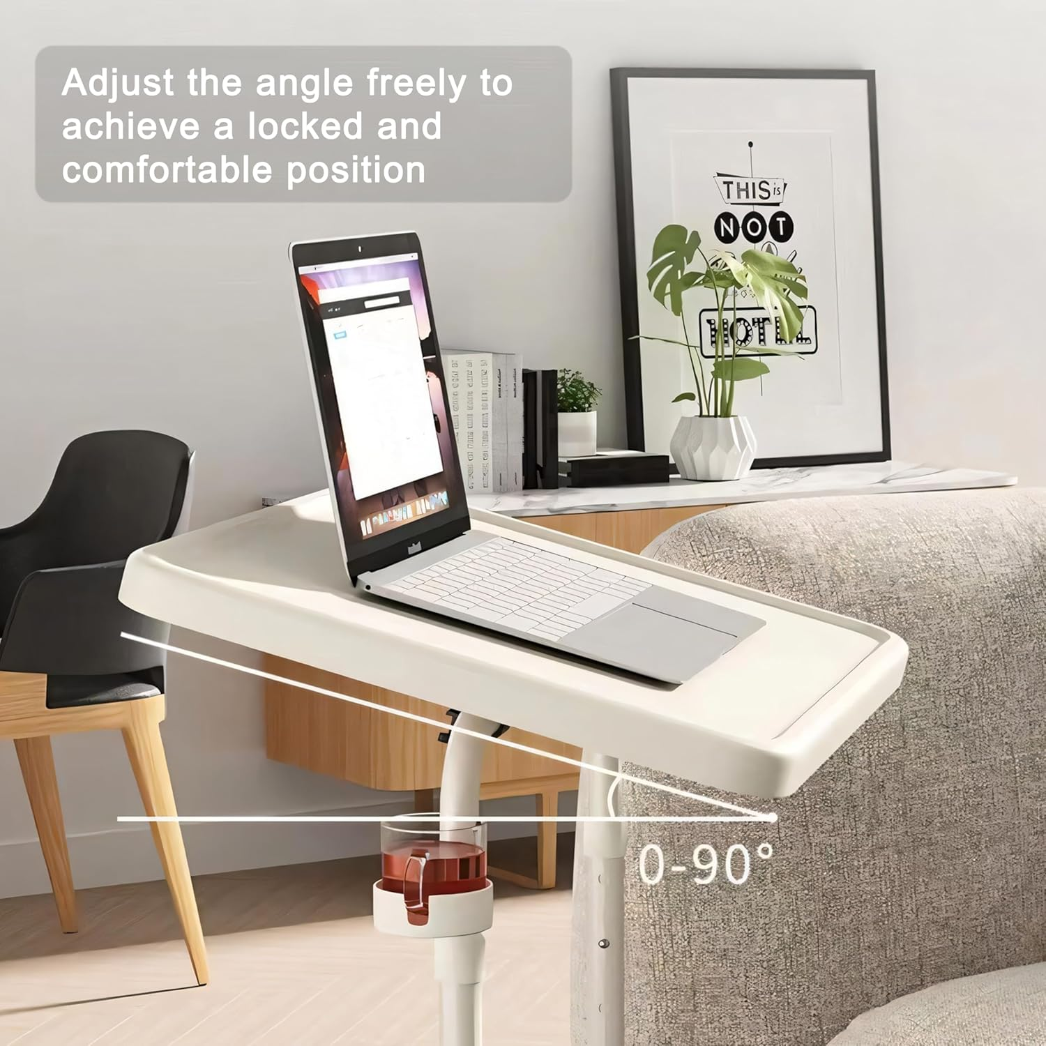 ONEIN Adjustable Laptop Table with Cup Holder &ndash; Compact Side Table, Computer Stand Table, Home Office Desk for Couch, Bed, and Small Spaces, Tilt and Height Adjustable, Sturdy Metal Frame