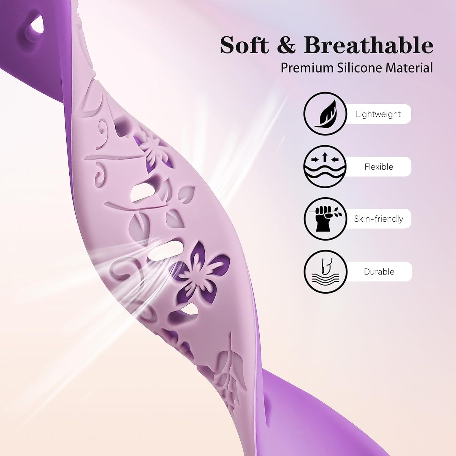 20Mm Floral Engraved Band Compatible with Garmin Vivoactive 5 Watch Band/Vivoactive 6/3/3 Music/Venu Sq 2/Venu/Venu Sq, Soft Slim Silicone Cute Embossed Strap for Forerunner 55/165/245/645 image number 5