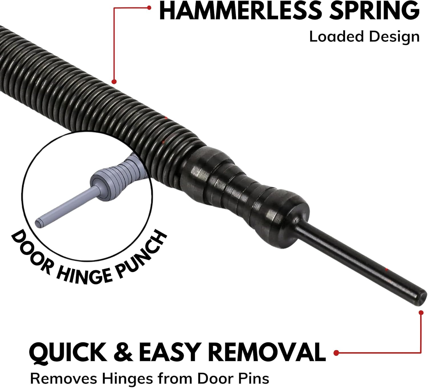 HIT Tool Door Hinge Pin Removal Tool &ndash; Spring Driven Door Hinge Pin Remover and Steel Faced Hammer Punch Set image number 3