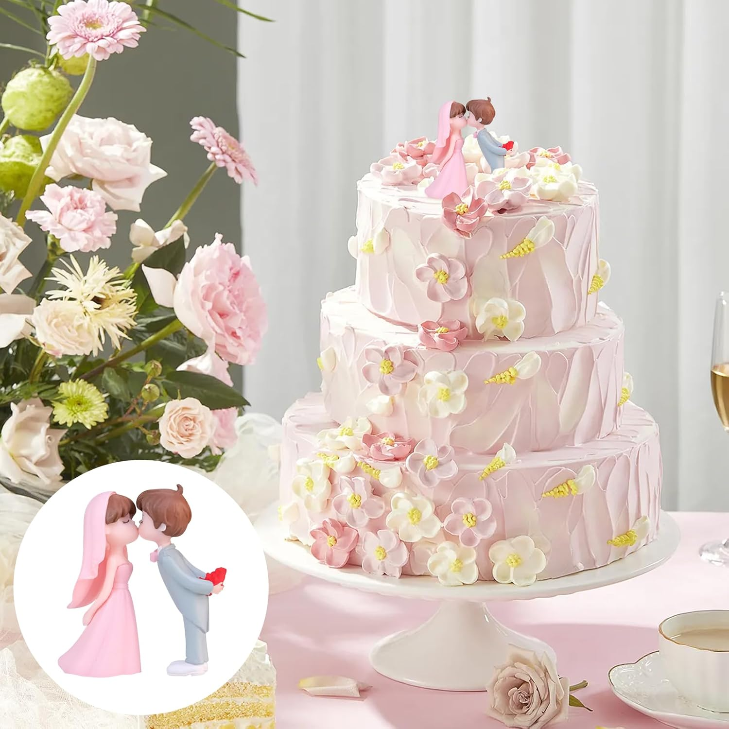 Wedding Cake Decorations, 2 Pairs Couple Figurine Wedding Cake Decoration, Wedding Figurines for Birthday Party, Couple Figurine Cake Decoration for Home Decor, Wedding, Celebration image number 3