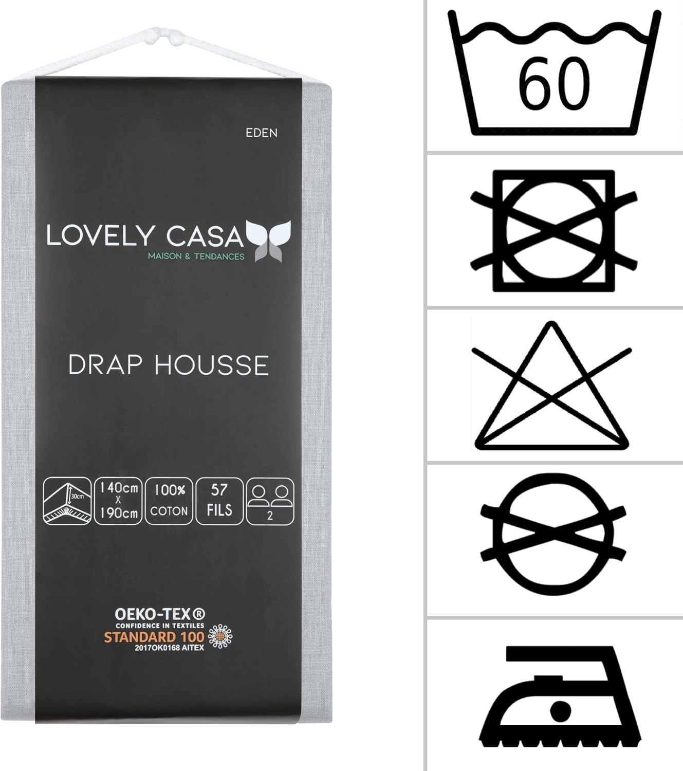 Lovely Casa - Fitted Sheet - Size 140 X 190 Cm - Large 30 Cm - 100% Oeko-Tex Certified Cotton - Mouse Colour - Model Eden - Bed Linen for Home - Soft and Comfortable for a Cosy Nest image number 6