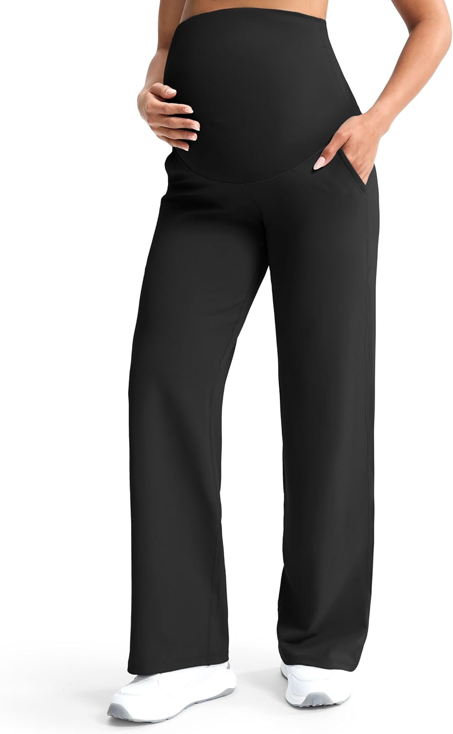 Mama Land Maternity Pants over the Belly High Waisted Wide Leg Yoga Pants with Pockets Stretchy Pregnancy Lounge Clothes