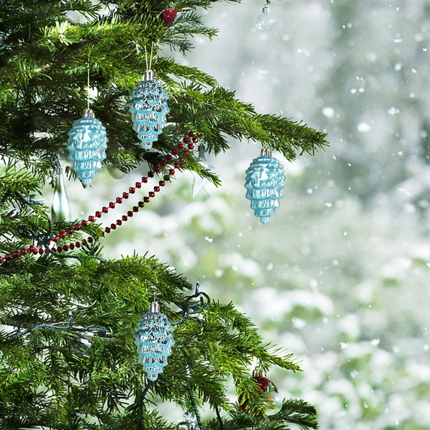 Christmas Baubles Christmas Ball Ornaments 8Pcs Christmas Ball Christmas Decorations Christmas Tree Pinecone Ornaments Hanging for Christmas Tree Decor Christmas Balls Set Xmas Balls (Color : Blue) image number 1