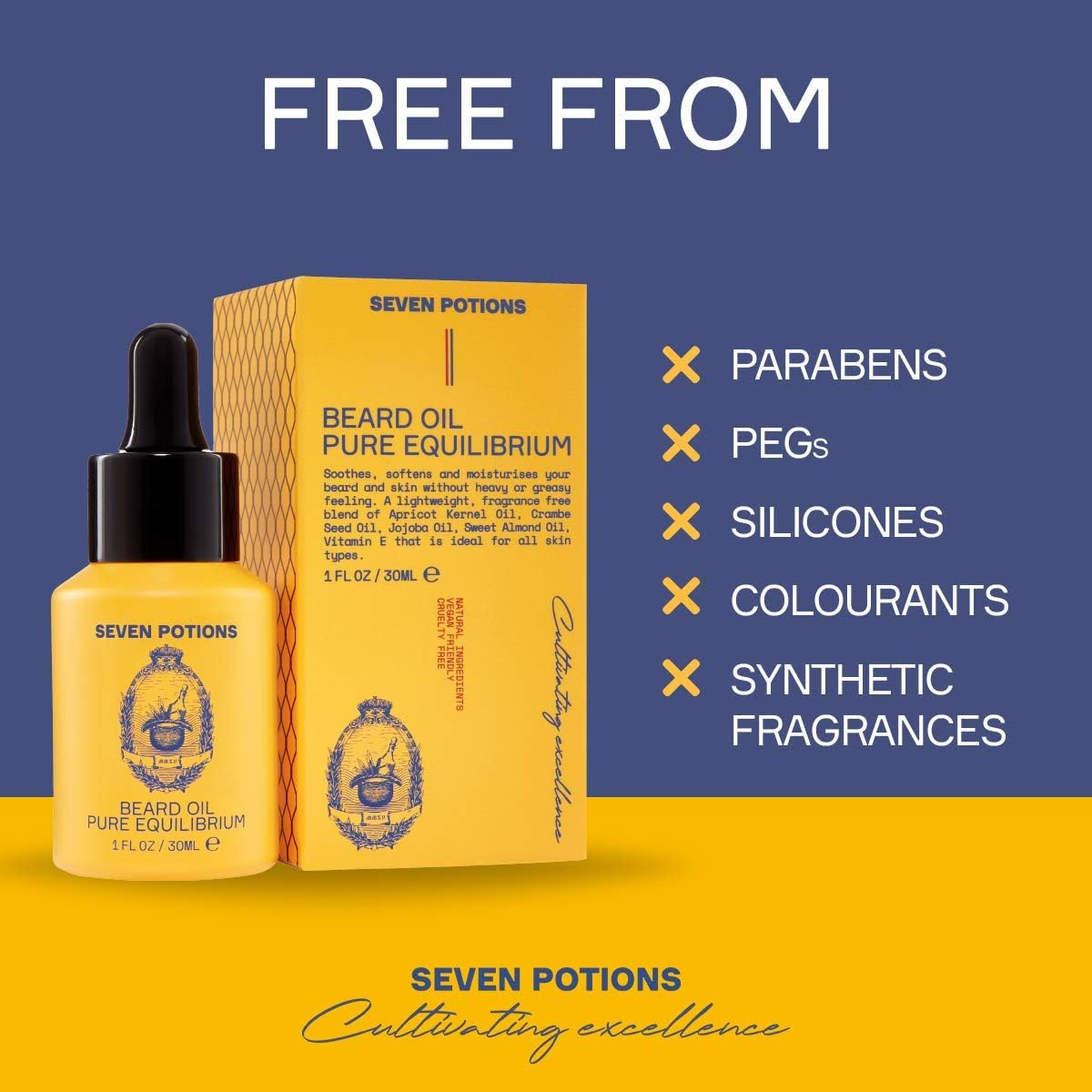Seven Potions Premium Beard Oil for Men &mdash; Jojoba Oil Beard Softener to Nourish Skin, Hair, and Stop Beard Itch &mdash; All-Natural, Vegan, Cruelty Free &mdash; Fragrance Free (30Ml) image number 1